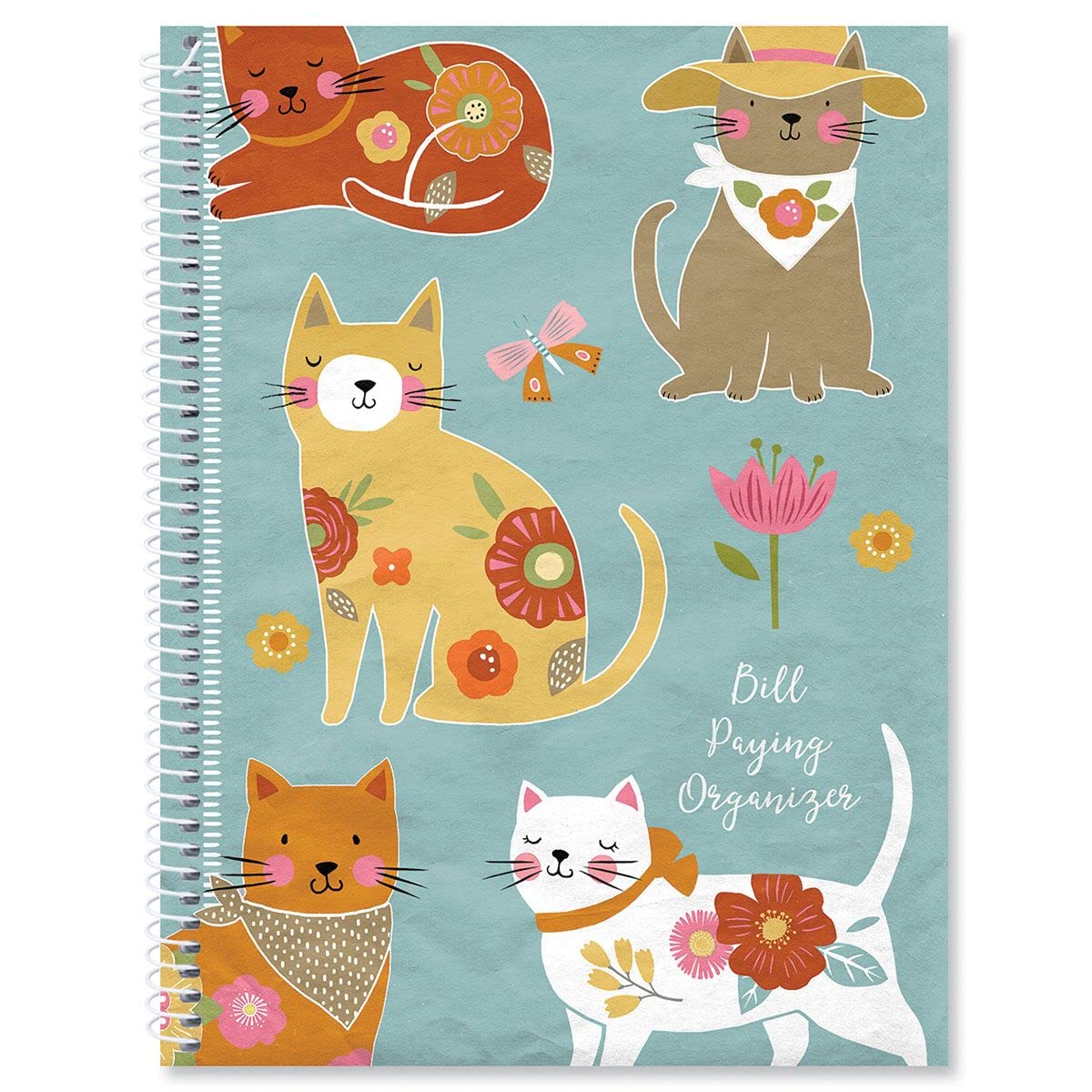 Cat Patch Bill Paying Organizer Book - Personal Account Book, 9' By 12 Inch, Spiral-Bound, 14 Pockets, 32 Label Stickers, Bill