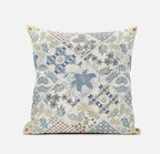 HomeRoots Light Grey Cream 18â€ White Blue Patch Suede Zippered Throw Pillow