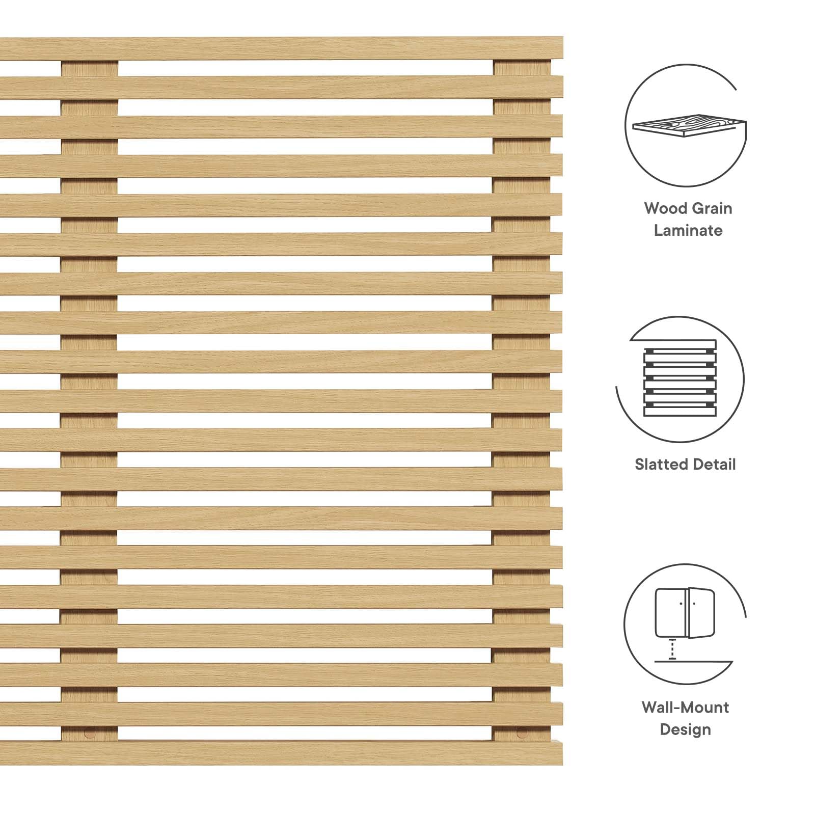 Modway Render Mid-Century Modern Wall-Mount Headboard in Oak, King (U.S. Standard)