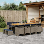 vidaXL Patio Dining Set 13 Piece with Cushions Gray Poly Rattan Acacia Table for Garden Patio Backyard