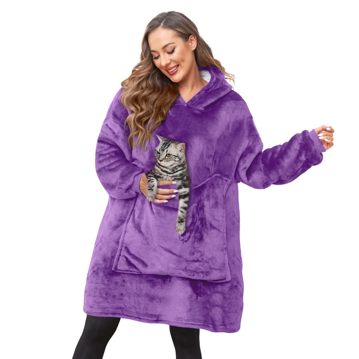 Wearable Blanket Hoodie, Warm Cozy Blanket Sweatshirt For Adult Women Men, Flannel Sherpa Hooded Blanket With Large Pocket One S