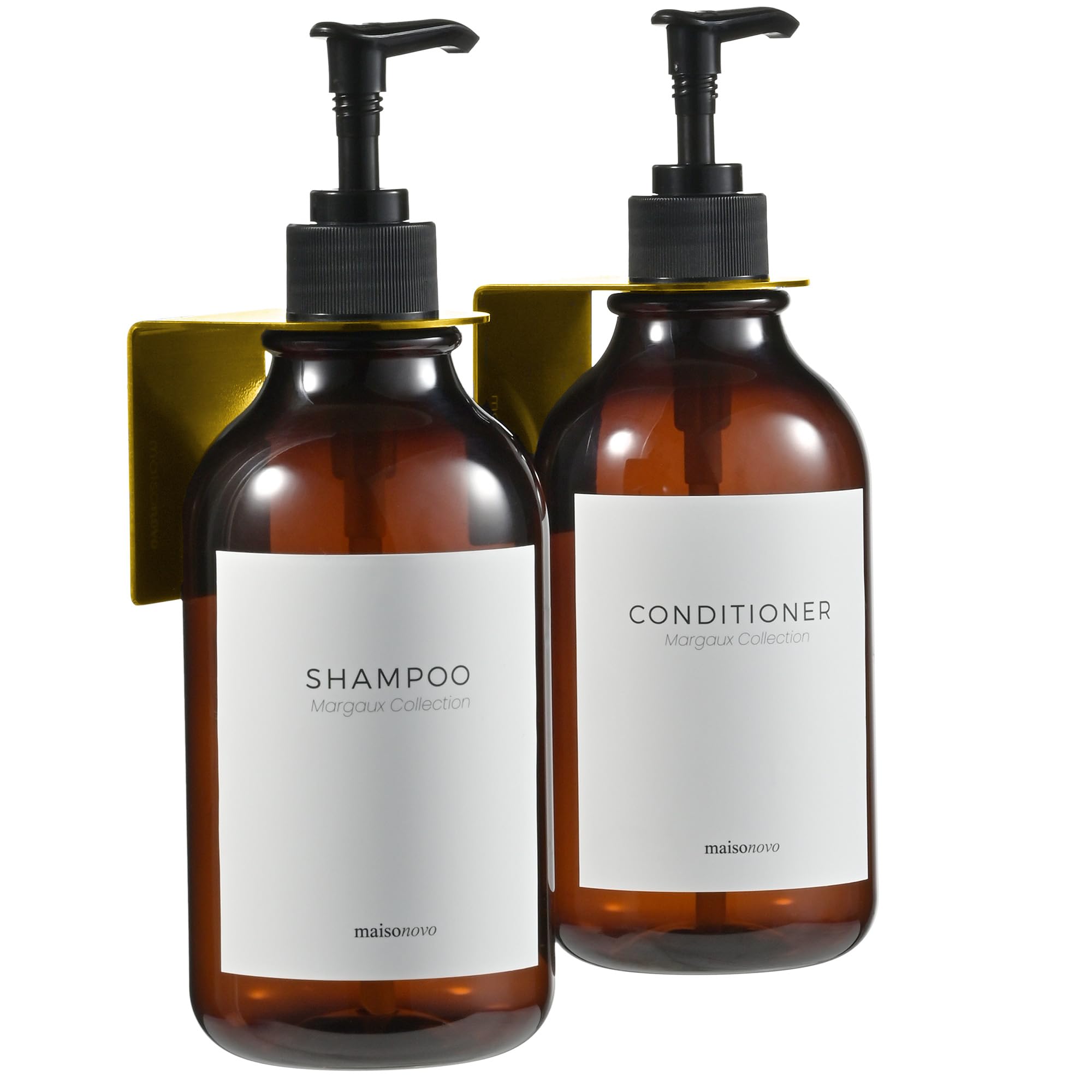 MaisoNovo Shampoo and Conditioner Dispenser - Shower Soap Dispenser Wall Mounted - 16.9 fl oz Set of 2 Amber Plastic Bottles Bla