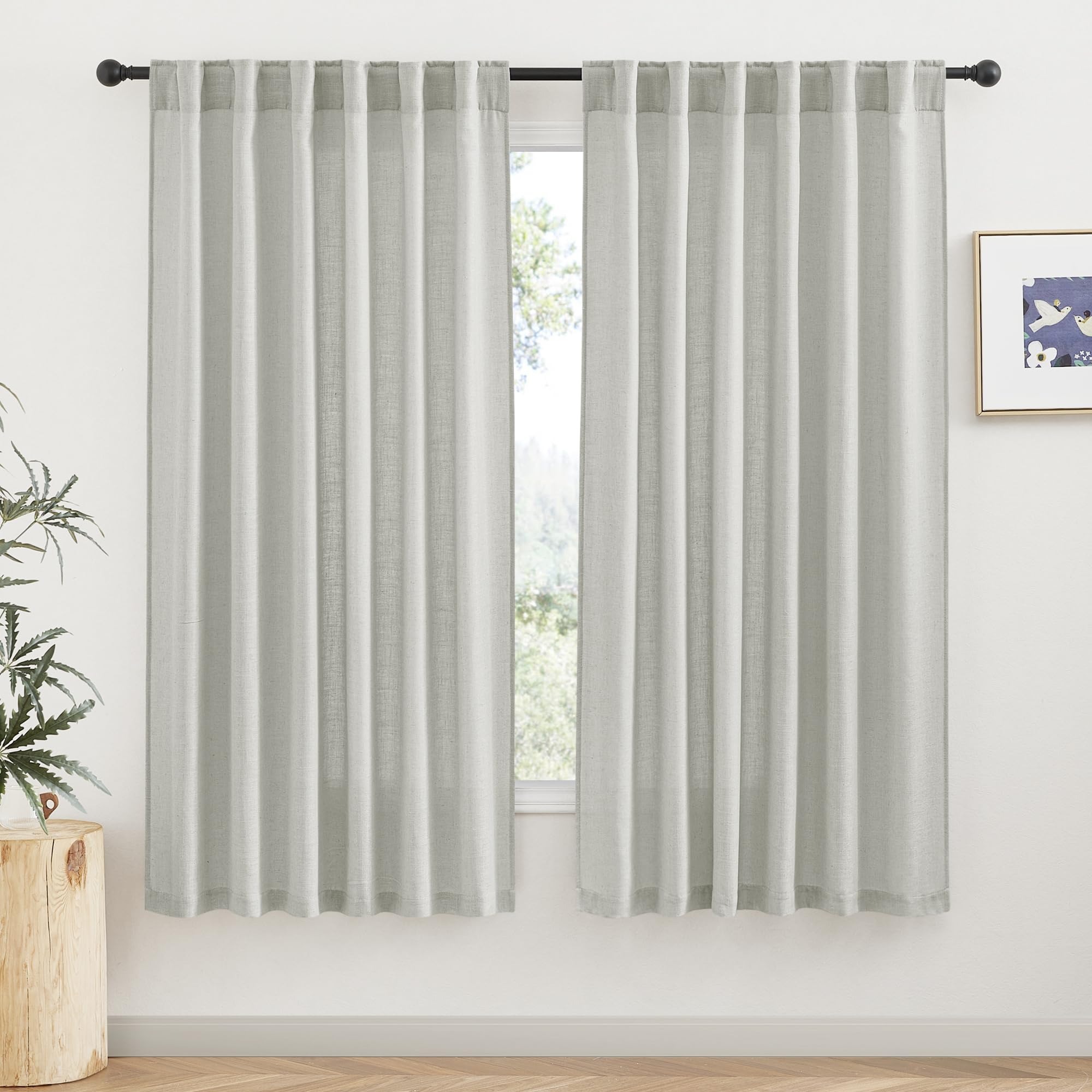 Ryb Home Grey Curtains Linen Blend Drapes, Semi Sheer Light Filtering Privacy Uv Protection Back Tab Draperies For Living Room,