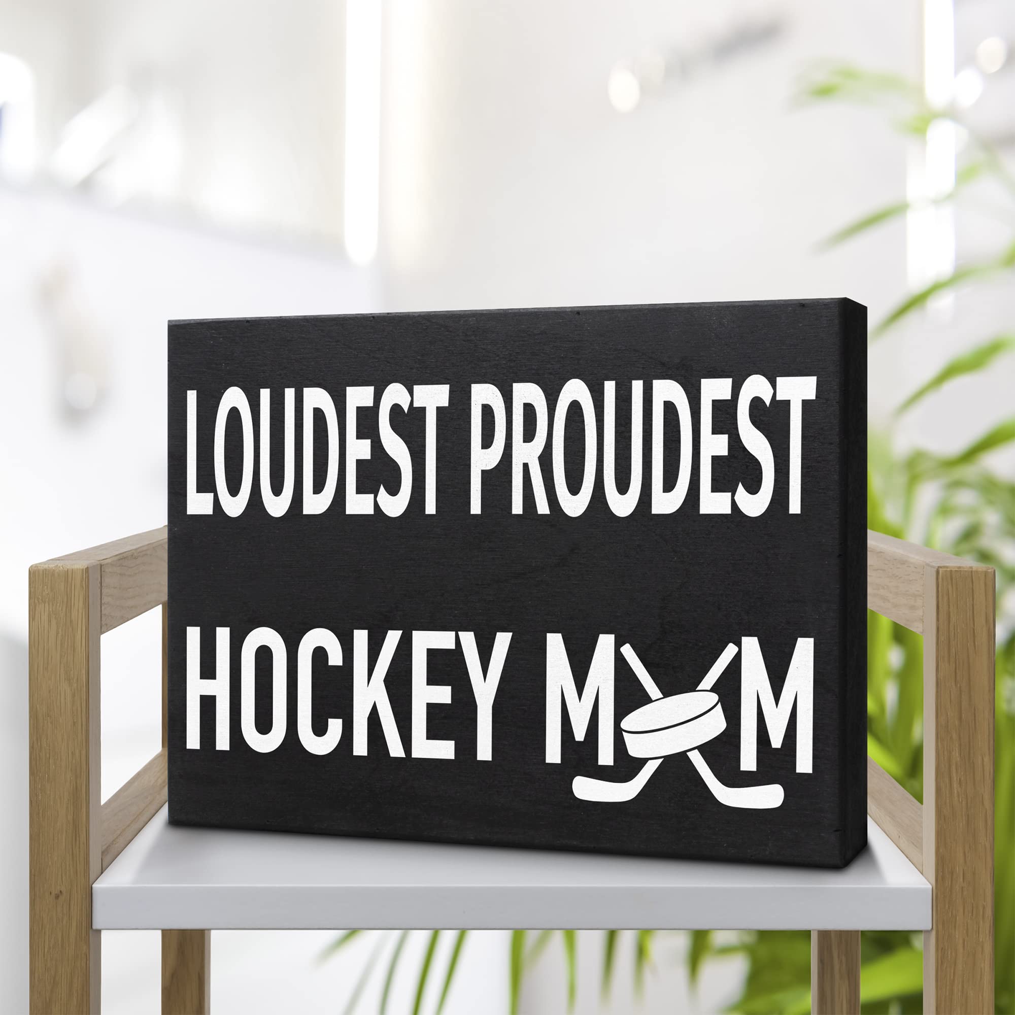 Jennygems Hockey Mom Gifts, Loudest Proudest Hockey Mom Wooden Sign, Decor And Wall Hanging, Made In Usa