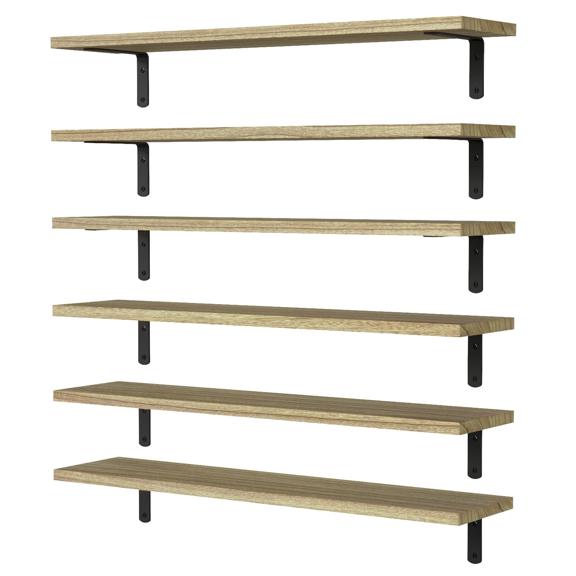 Wopitues Wood Floating Shelves Set Of 6, 24 Inch Long Floating Shelves For Wall Decor, Farmhouse Shelf For Bedroom, Bathroom Storage Shelves, Book Shelves For Living Room - Rustic Brown