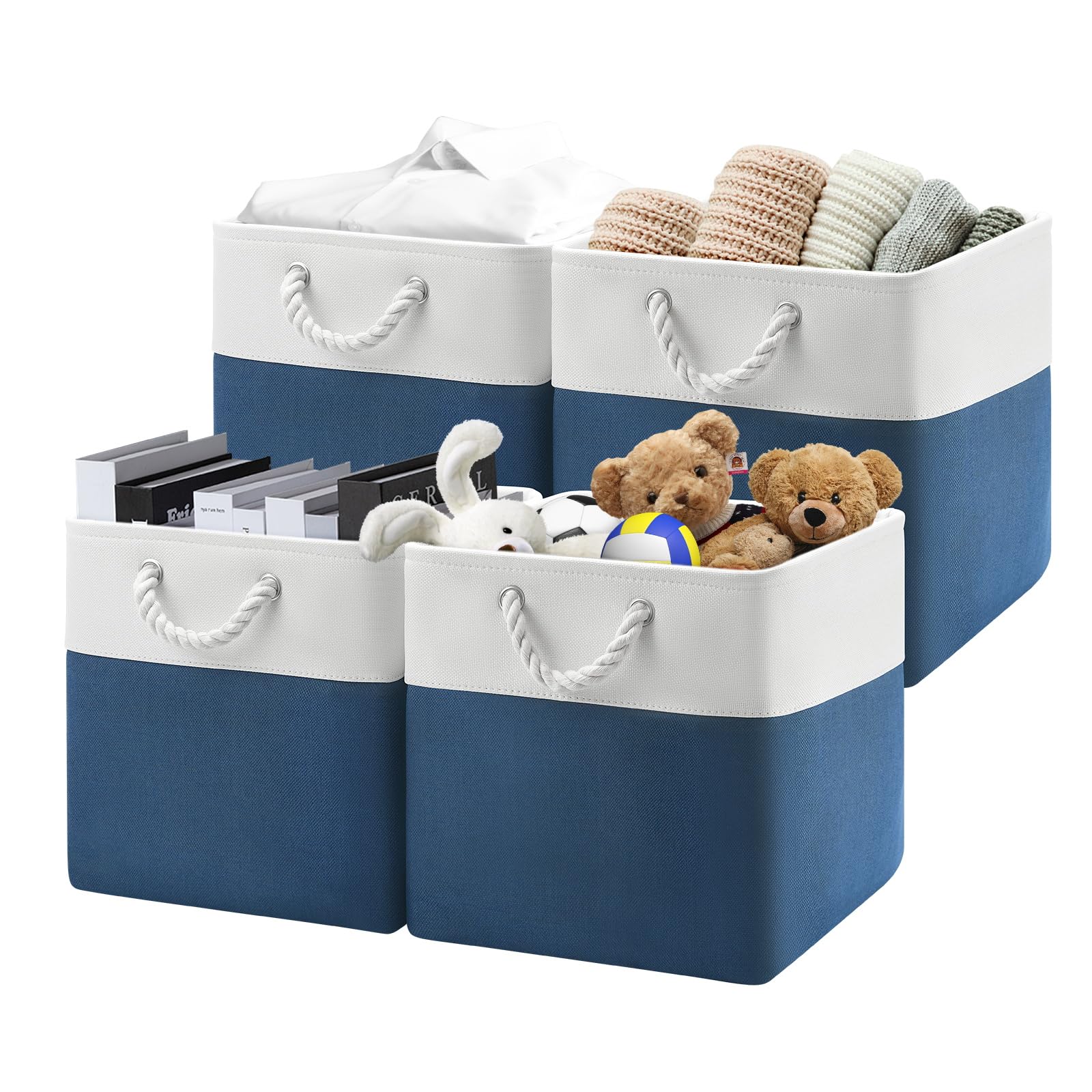 Patvingot 13x13x13 Storage Cube Bins,Set of 4, Large Foldable Fabric Storage Cubes with Handles for Organizing Home, Closet, Clo