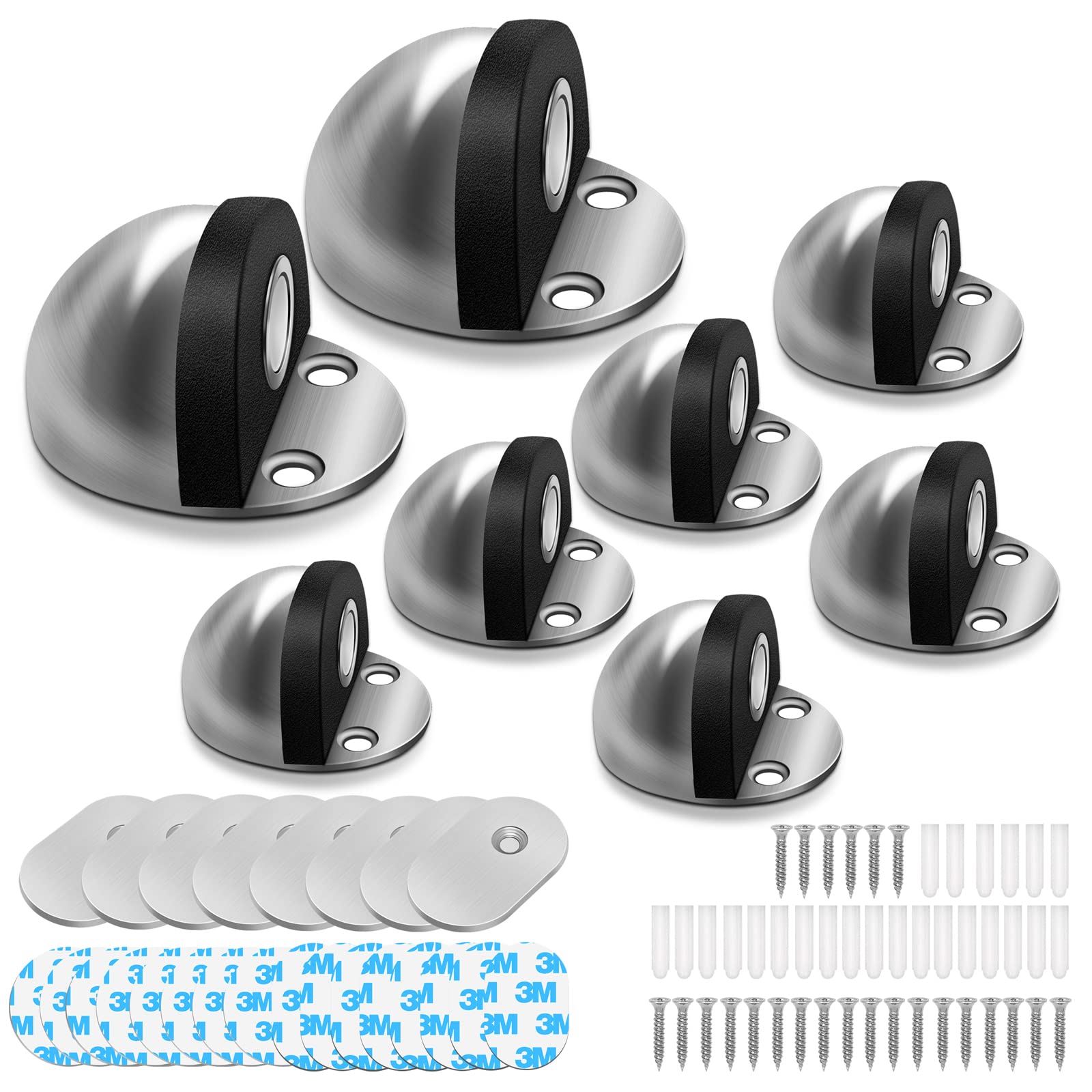 Door Stopper 8 Pack, Magnetic Door Stop, Dome Shaped Stainless Steel Brushed Satin Nickel Door Stop, Modern Soft-Catch Mute Door