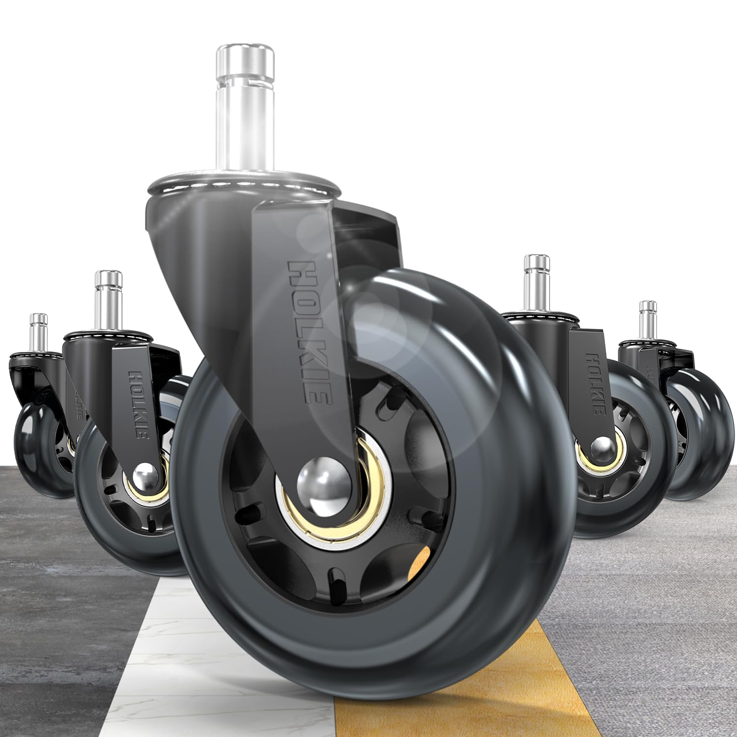 Holkie Office Chair Wheels Roller Blade Caster Replacement 11X22Mm Black 3 Inch Desk For Office, Rubber Rolling Set Of 5 For Har