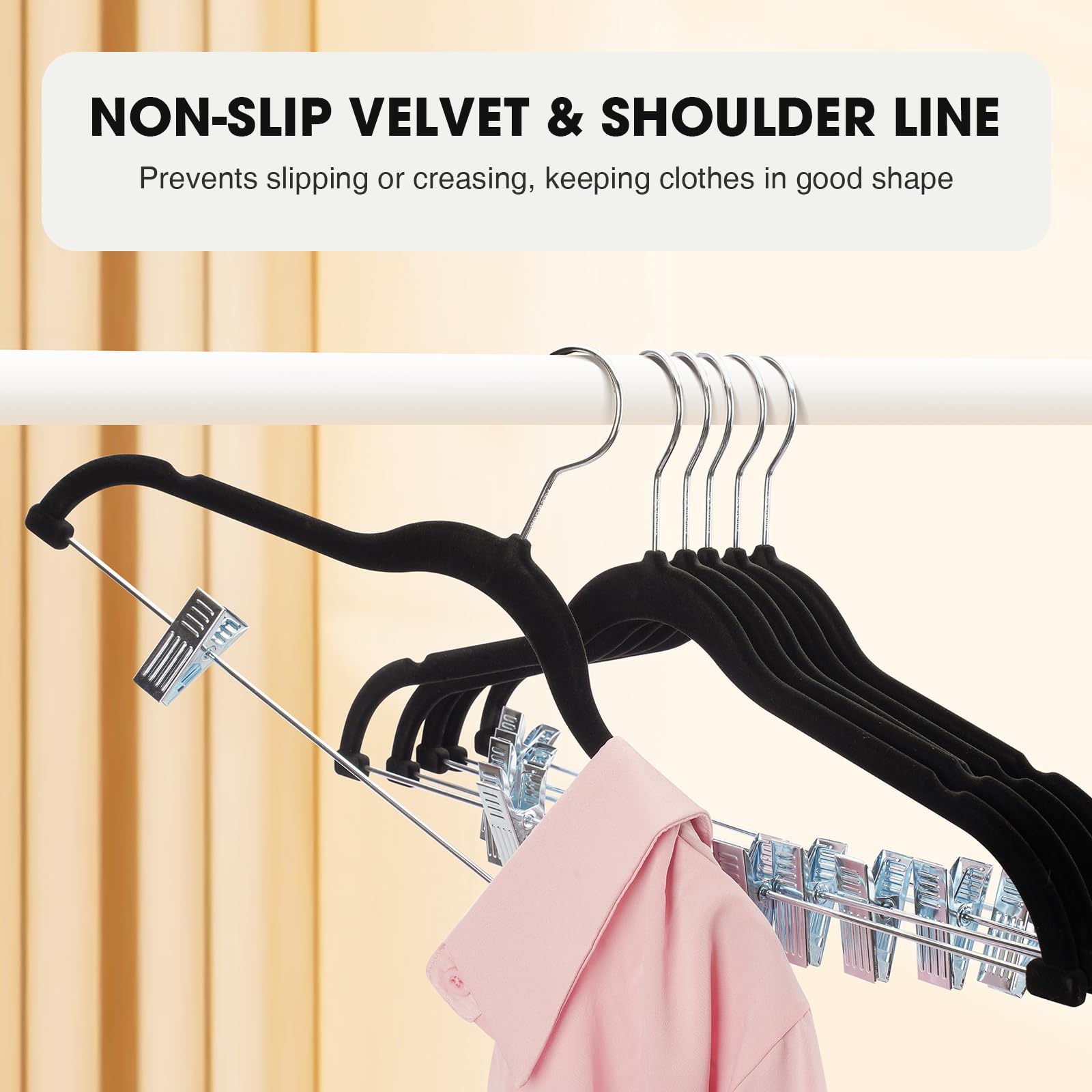 Ulimart 36-Pack Black Velvet Hangers,Pants Hangers With Clips Adjustable,Felt Hangers,Heavy-Duty,Non-Slip,Space Saving,Slim Clot