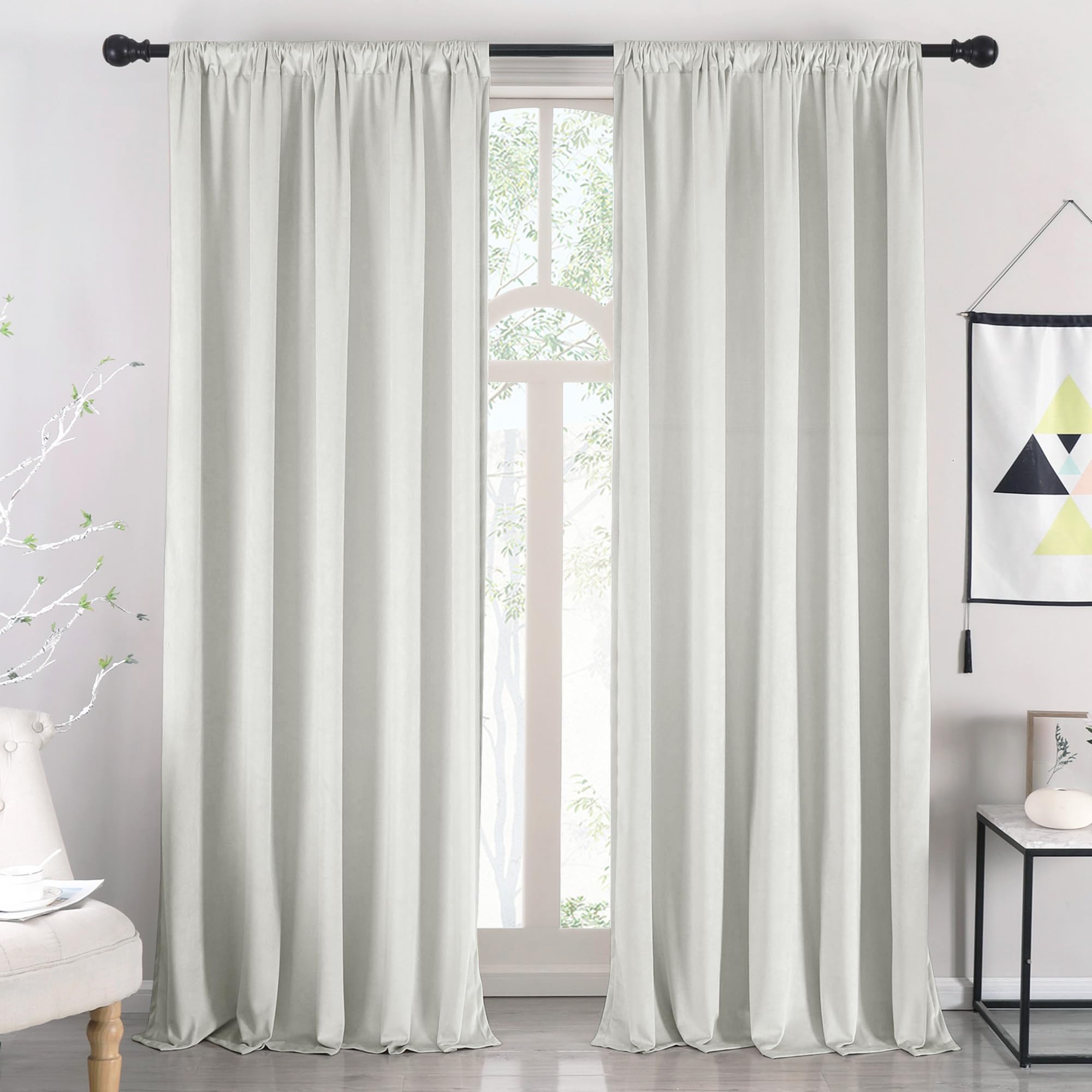 Nanbowang Bleach White Velvet Curtains 72 Inches Long Soft Curtains Rod Pocket Thermal Insulated Curtains Window Treatment For B