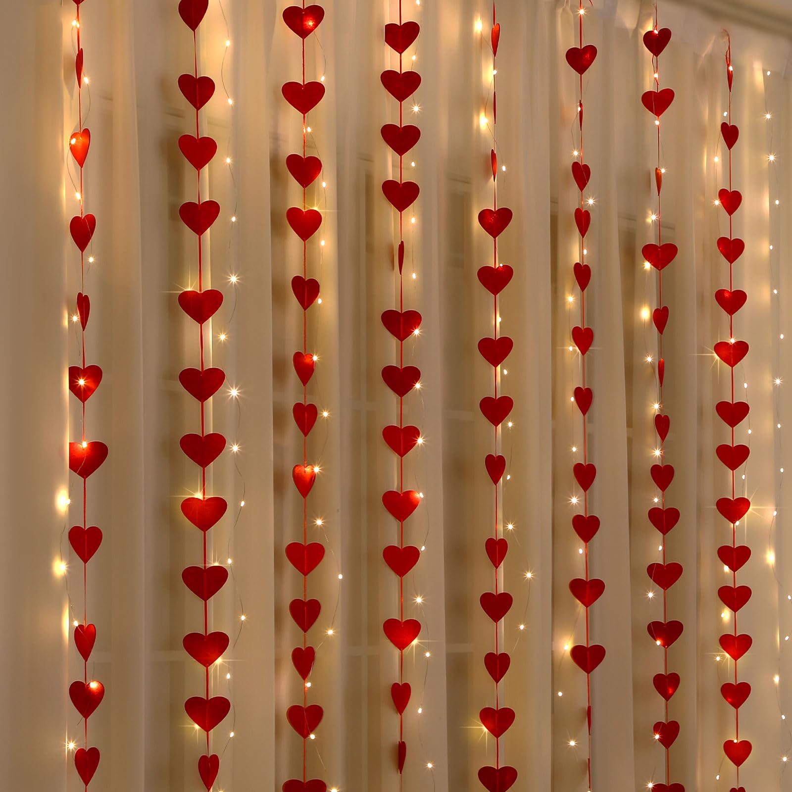 Hahafelt 8 Pack Valentines Day Decorations with Heart String Lights and 160 Pcs Red Hearts Felt Garland Valentines Sweetheart Ga
