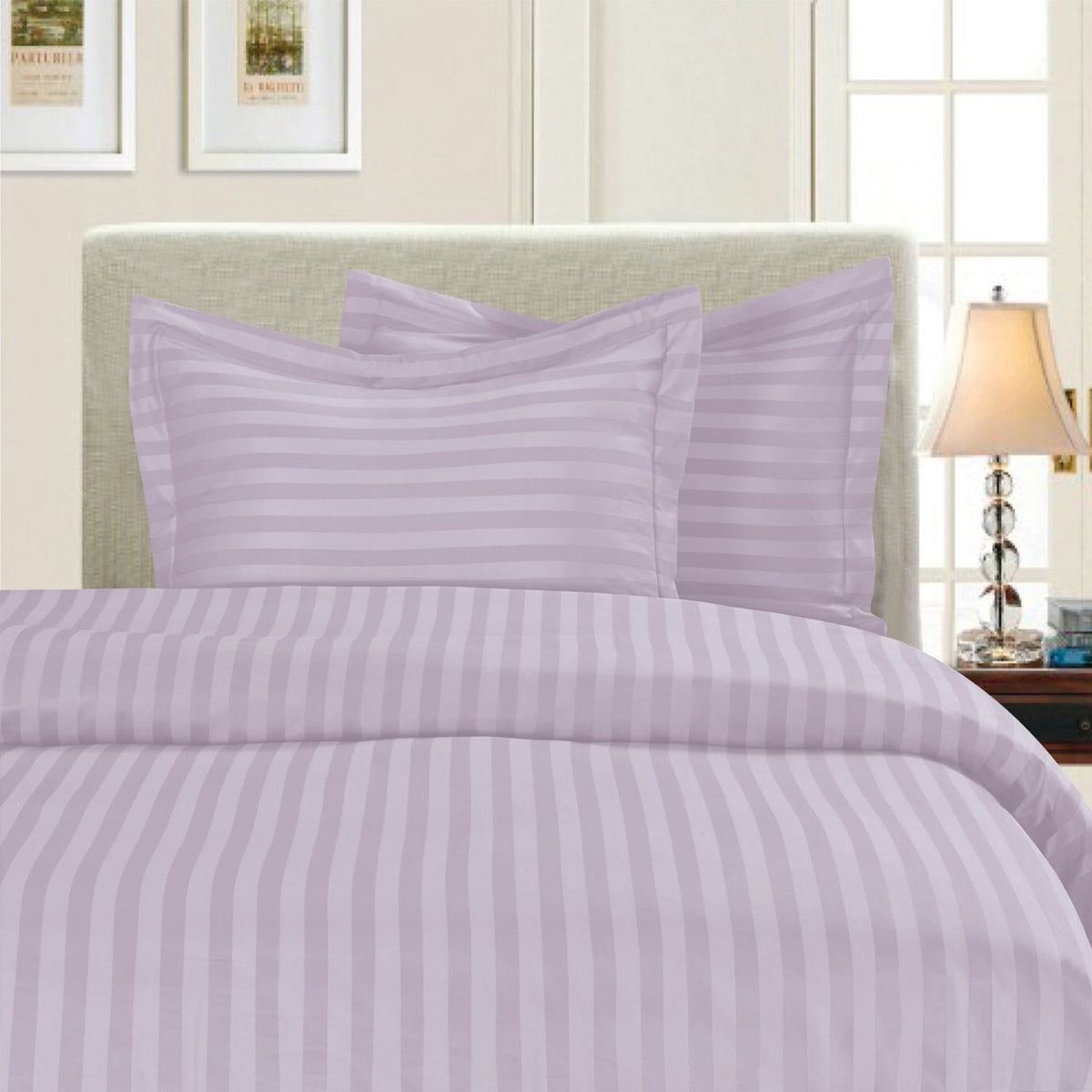 Elegant Comfort Softest, Coziest 3-Piece Damask Stripe Duvet Cover Set - 1500 Premium Hotel Quality Microfiber - Luxurious Wrink