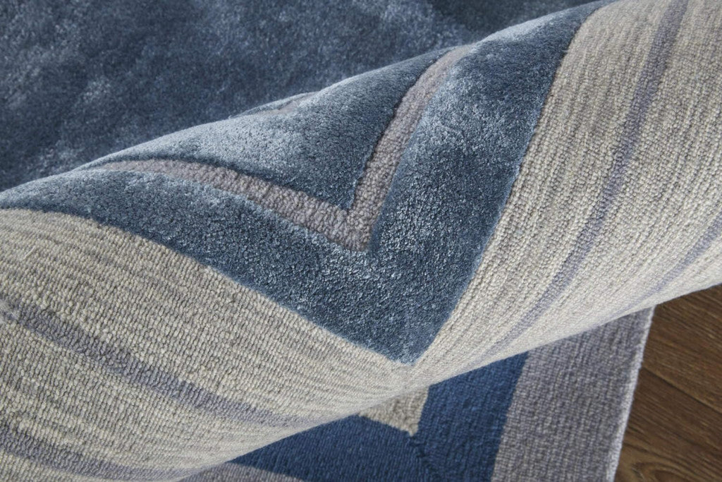 HomeRoots 515327 8 x 10 ft. Blue Ivory & Gray Wool Striped Hand Tufted Handmade Rectangle Area Rug