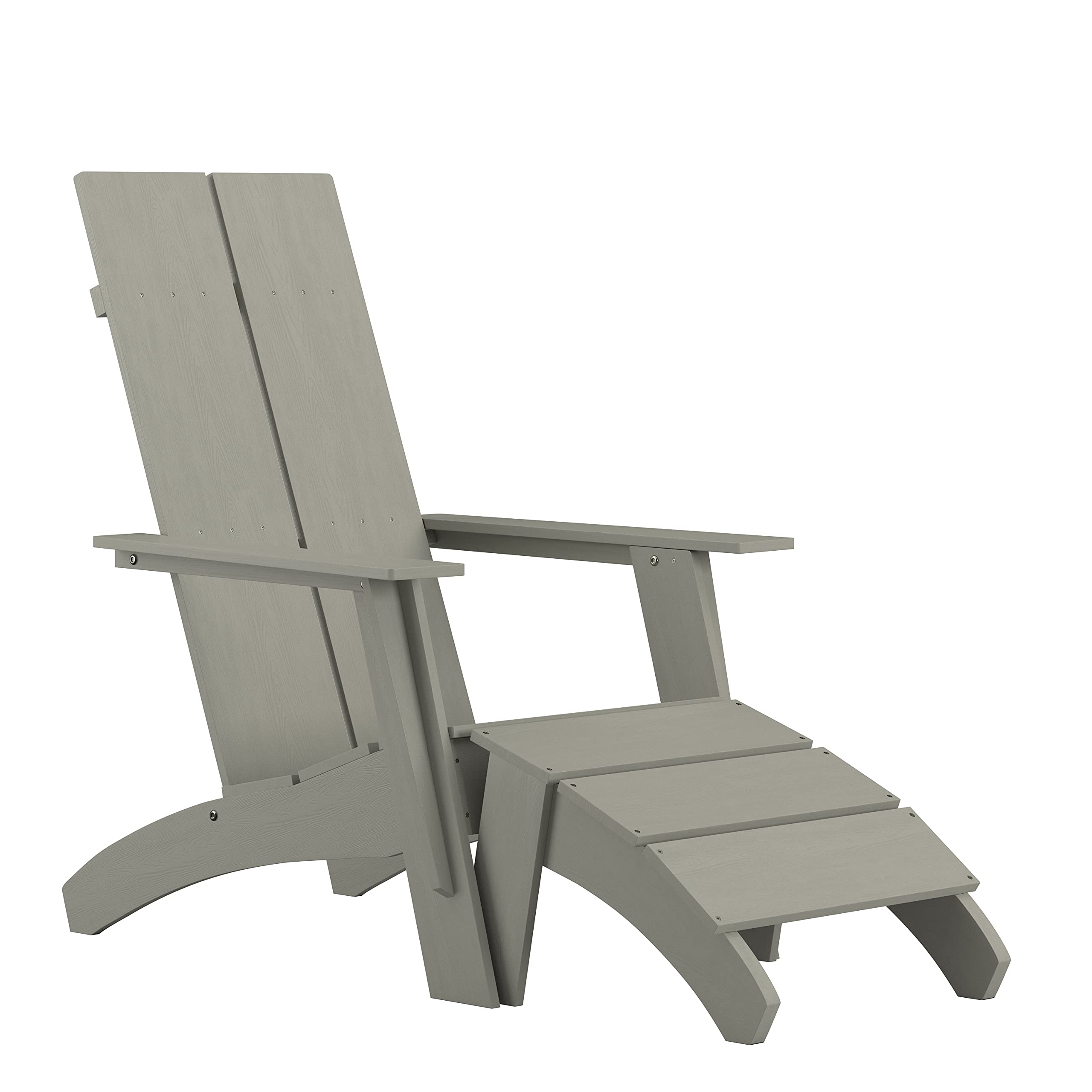 Flash Furniture Sawyer Commercial Adirondack Style Patio Set - Gray Poly Resin - Weather Resistant