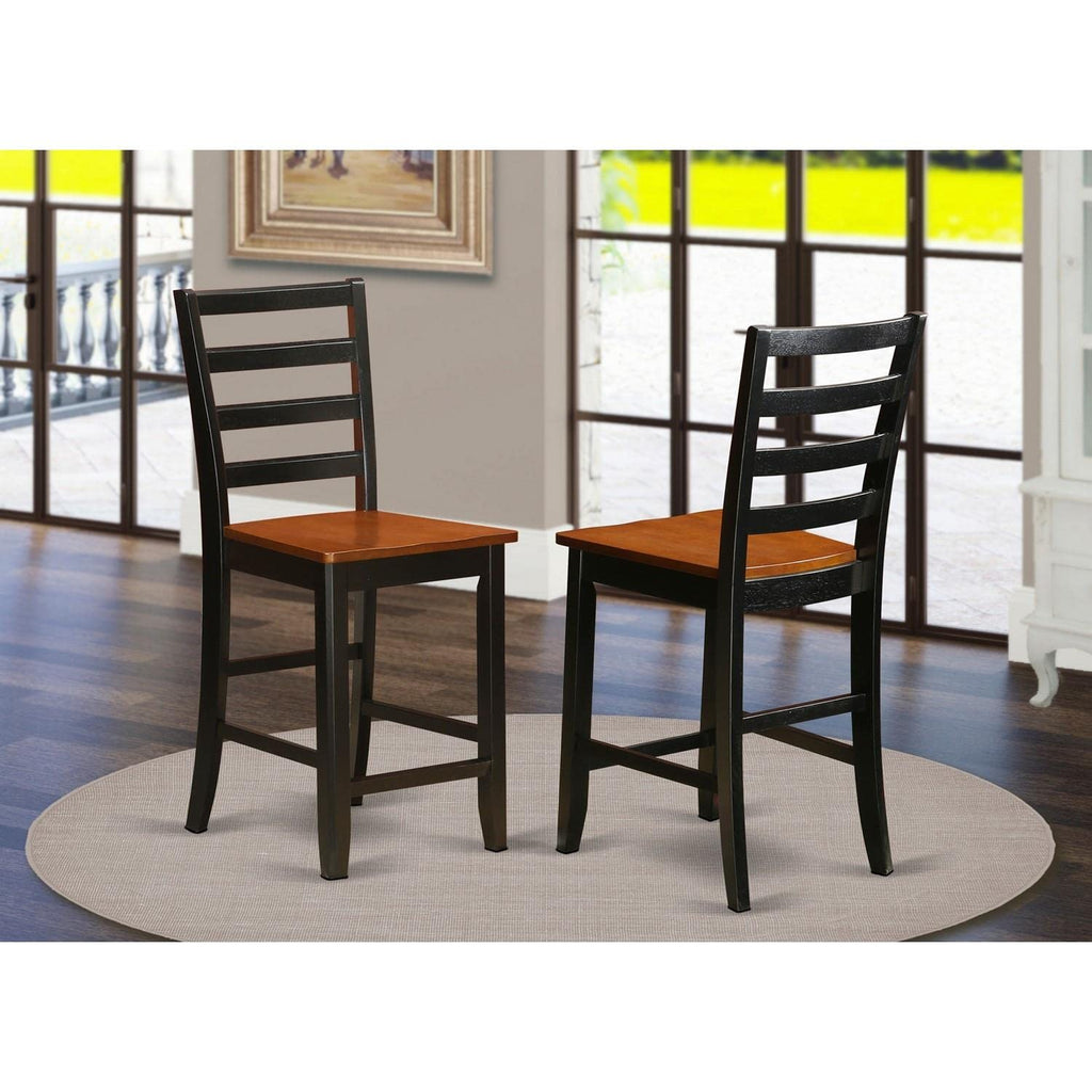 East West Furniture FAS-BLK-W Fairwind Counter Height Barstools - Ladder Back Wood Seat Chairs, Set of 2, Black & Cherry