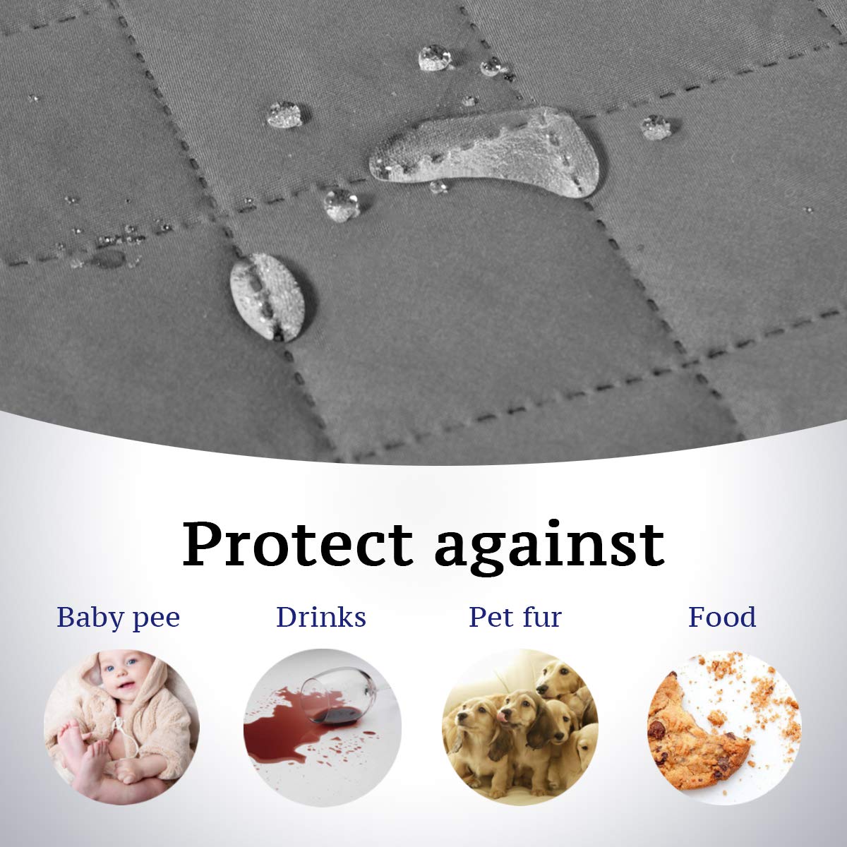 Sofa Protector For Dogs / Cats / Pets Sofa Covers Slipcover Quilted Couch Coveres Loveseat Covers With Non Slip Elastic Strap Water Resistant Seat Width: 54' (Oversized Loveseat, Grey/Beige)