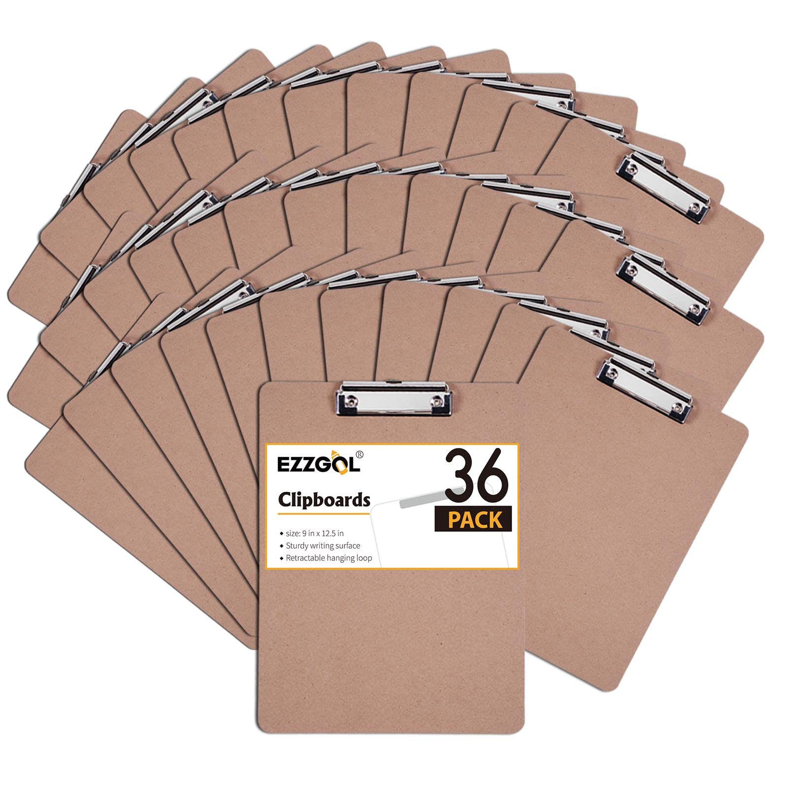 Clipboards Bulk, Ezzgol 36 Pack Letter Size Wood Clipboards, Low Profile Clip, Recycled Hardboard Clipboard With Hang For School