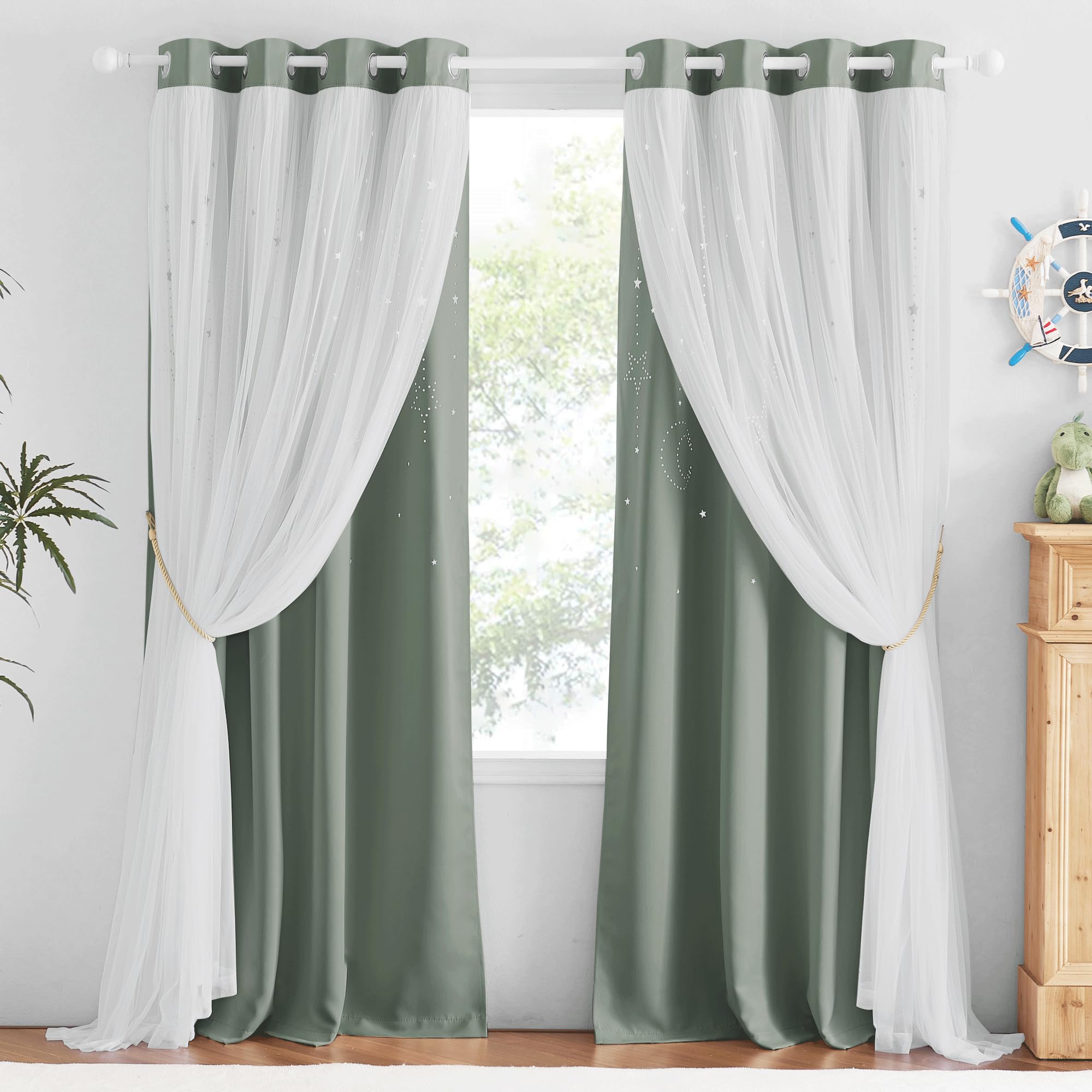 Nicetown Nrsery Curtains For Girls Bedroom Kids Room Darkening Curtains Star Moon Cutout Curtains Princess Room Decor For Daught