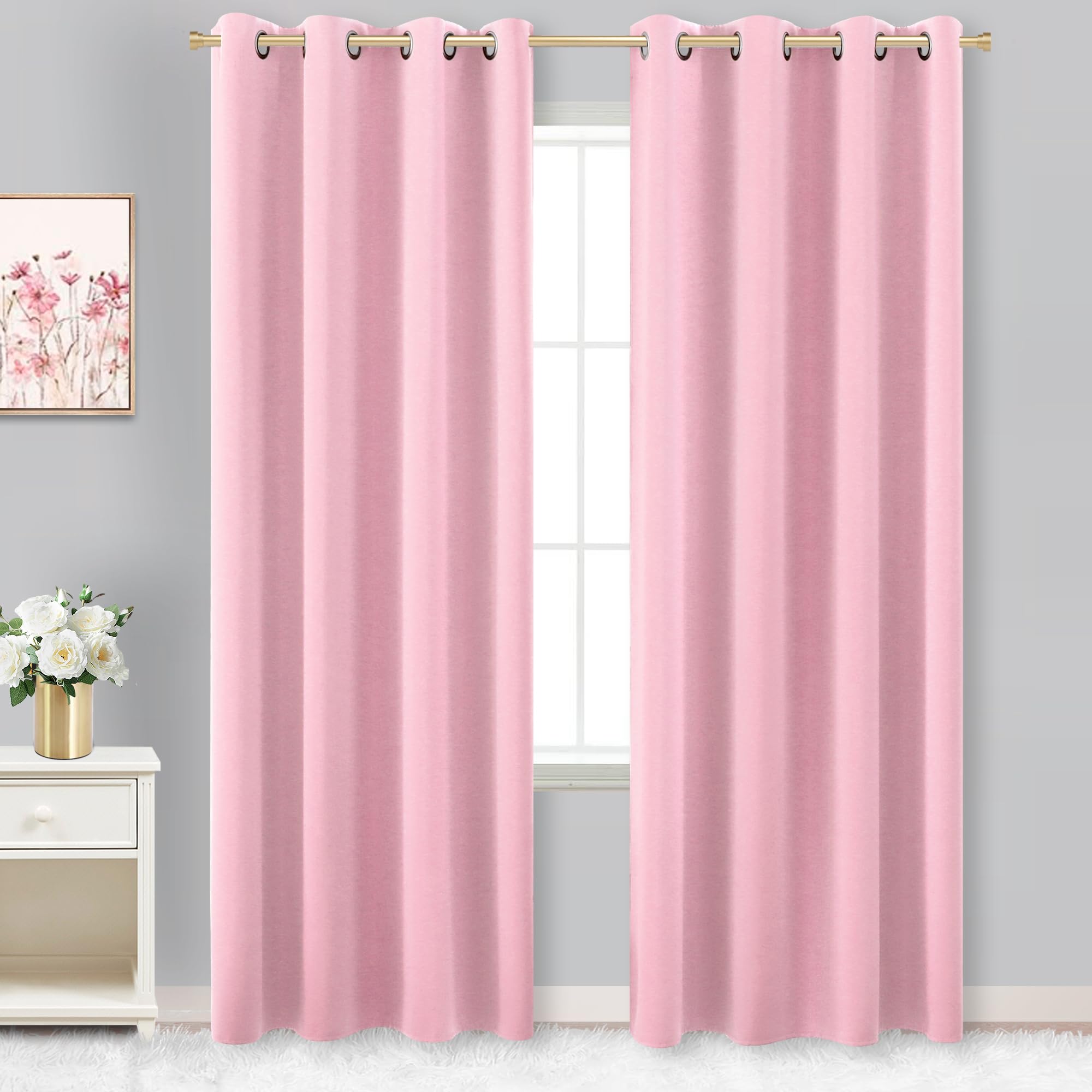 KOUFALL Soft Pink Drapes 96 Inches Long for Bedroom Girls Decor 2 Panels Set Thermal Insulating Light Blocking Privacy Protectio