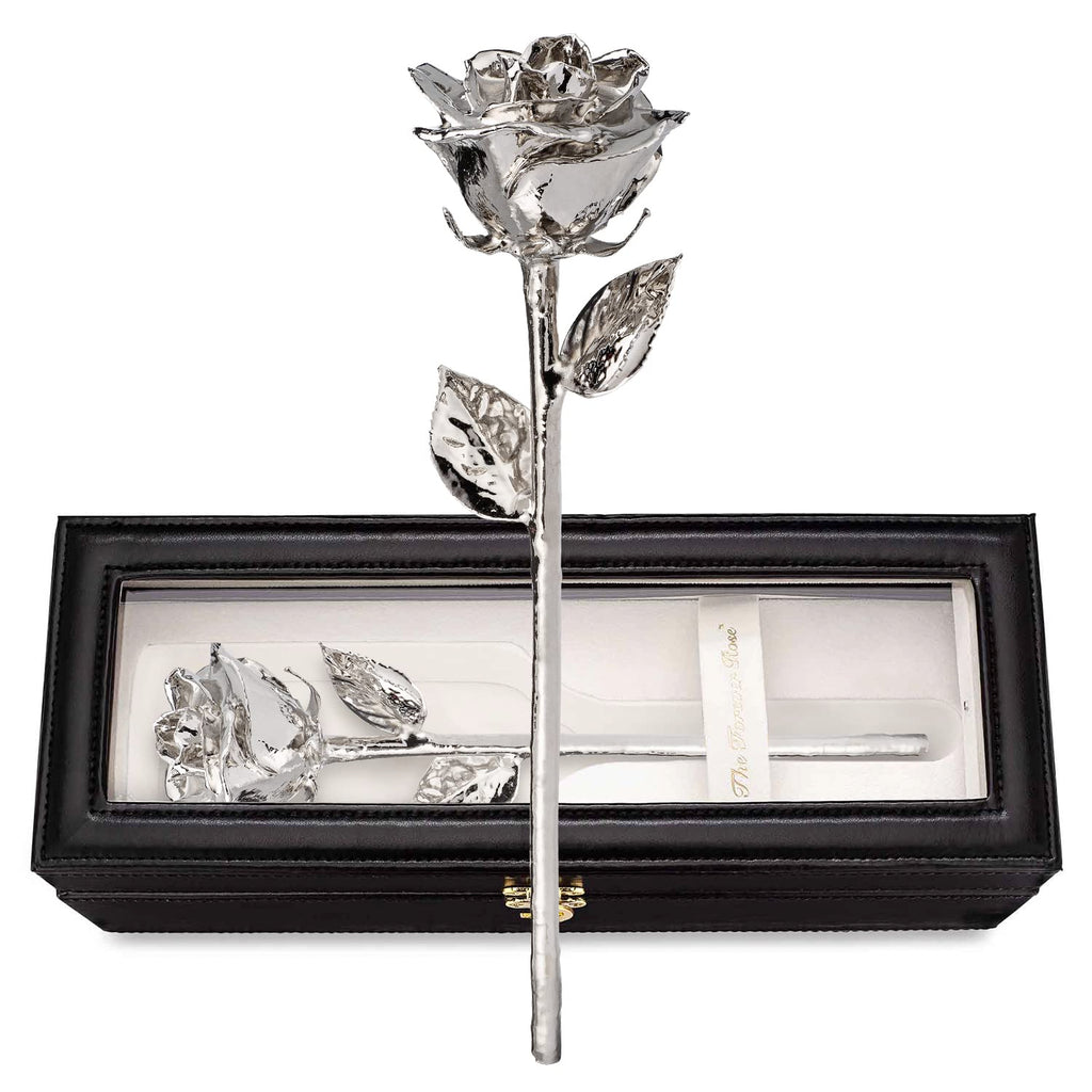 Forever Rose Leather Case Bundle - A Genuine, One Of A Kind, Real Rose Hand Dipped In Platinum With Beautiful Leather Case With