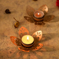Desi Favors Dye Cut Flower Shape Tea Light Holder | Decorated Pearls | Christmas D  cor | Candle Diya Holder for India, Diwali, 