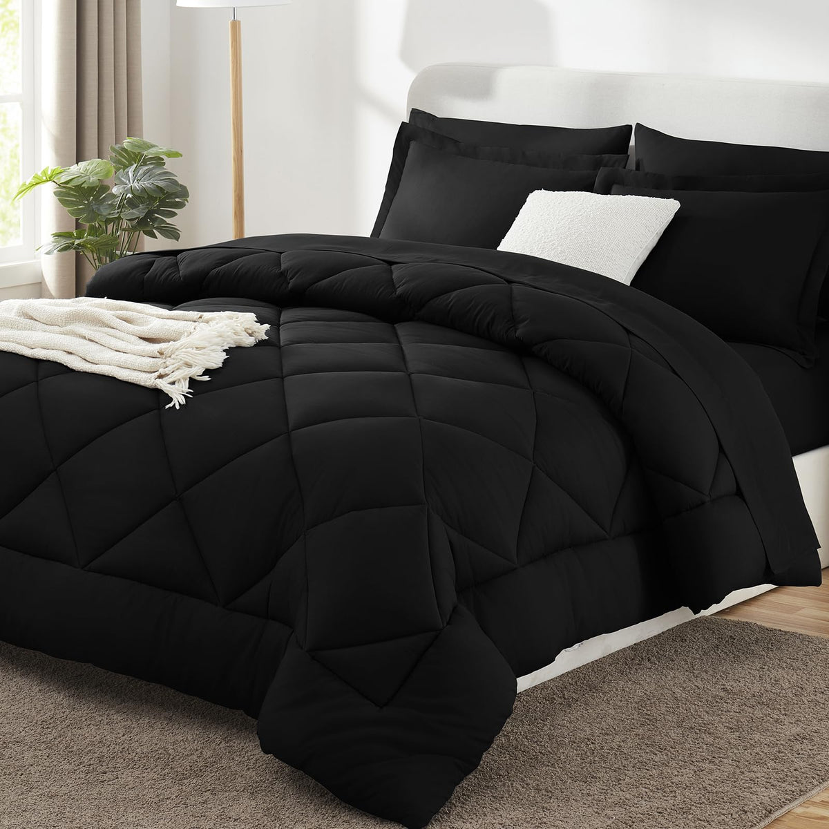 Cozylux Twin Xl Size Comforter Set 5 Pieces Black Twin Extra Long Bed In A Bag For College Dorm All Season Bedding Sets With Com