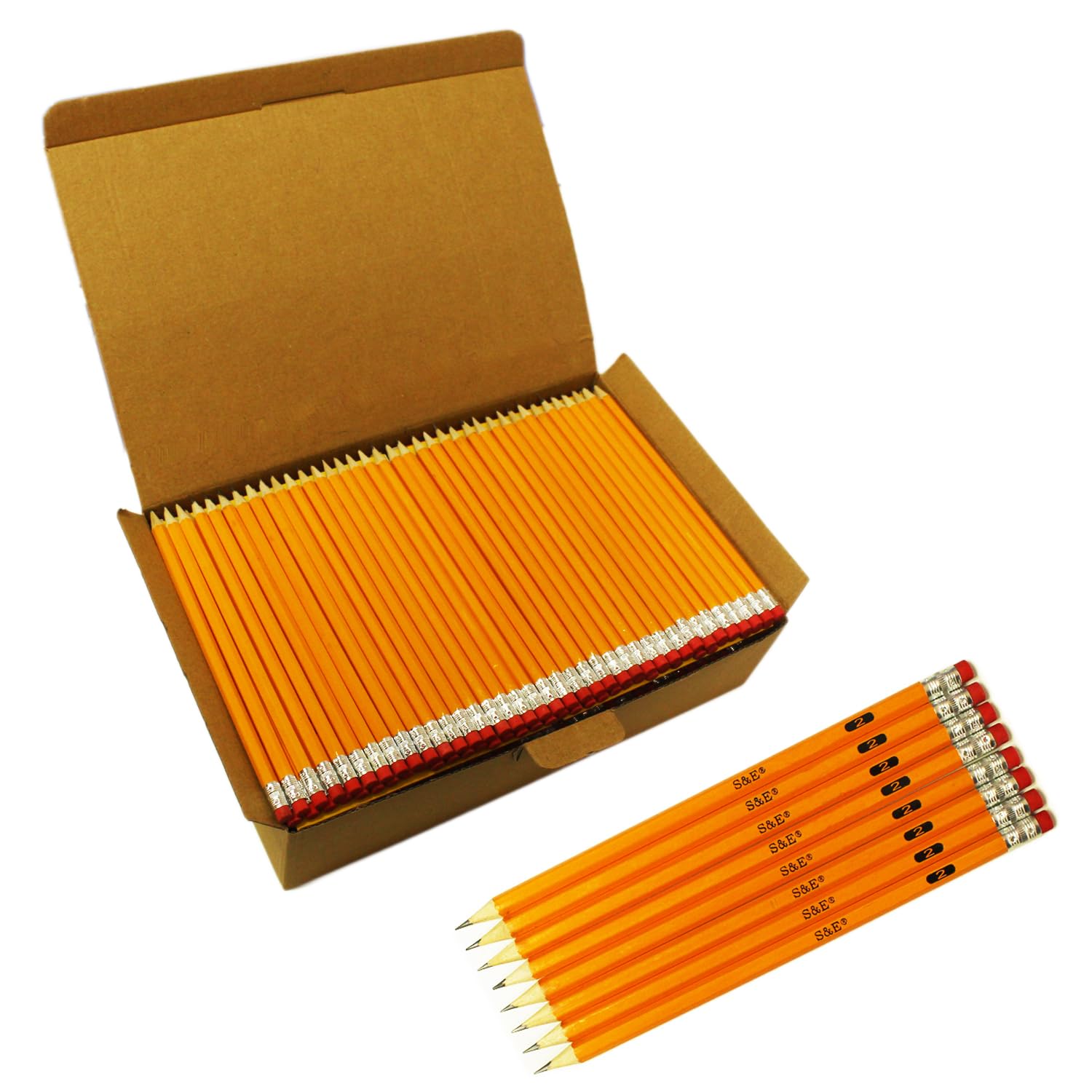 S & E Teacher 'S Edition Woodcased #2 Pencils, Pre-Sharpened, Yellow With Erasers, Hb Lead Bulk Box, 600 Count