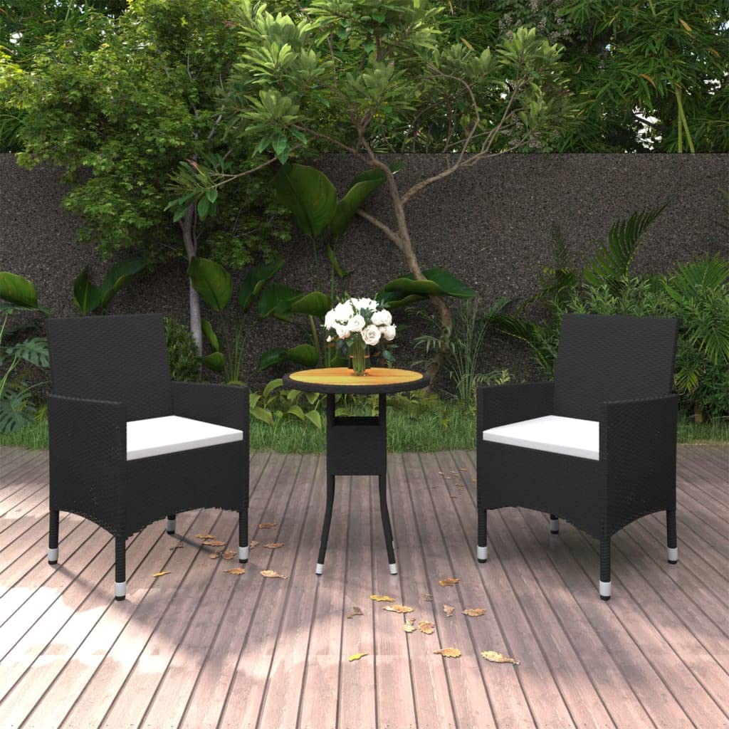 vidaXL 3 Piece Patio Dining Set Poly Rattan Black