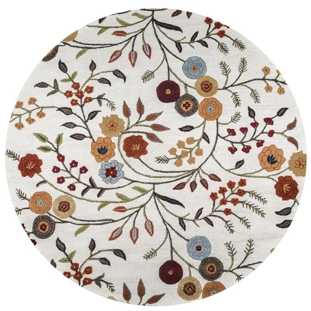 Rizzy Home Alora Decor Charming 8' Round Floral Ivory/Gray/Rust/Blue Hand-Tufted Area Rug