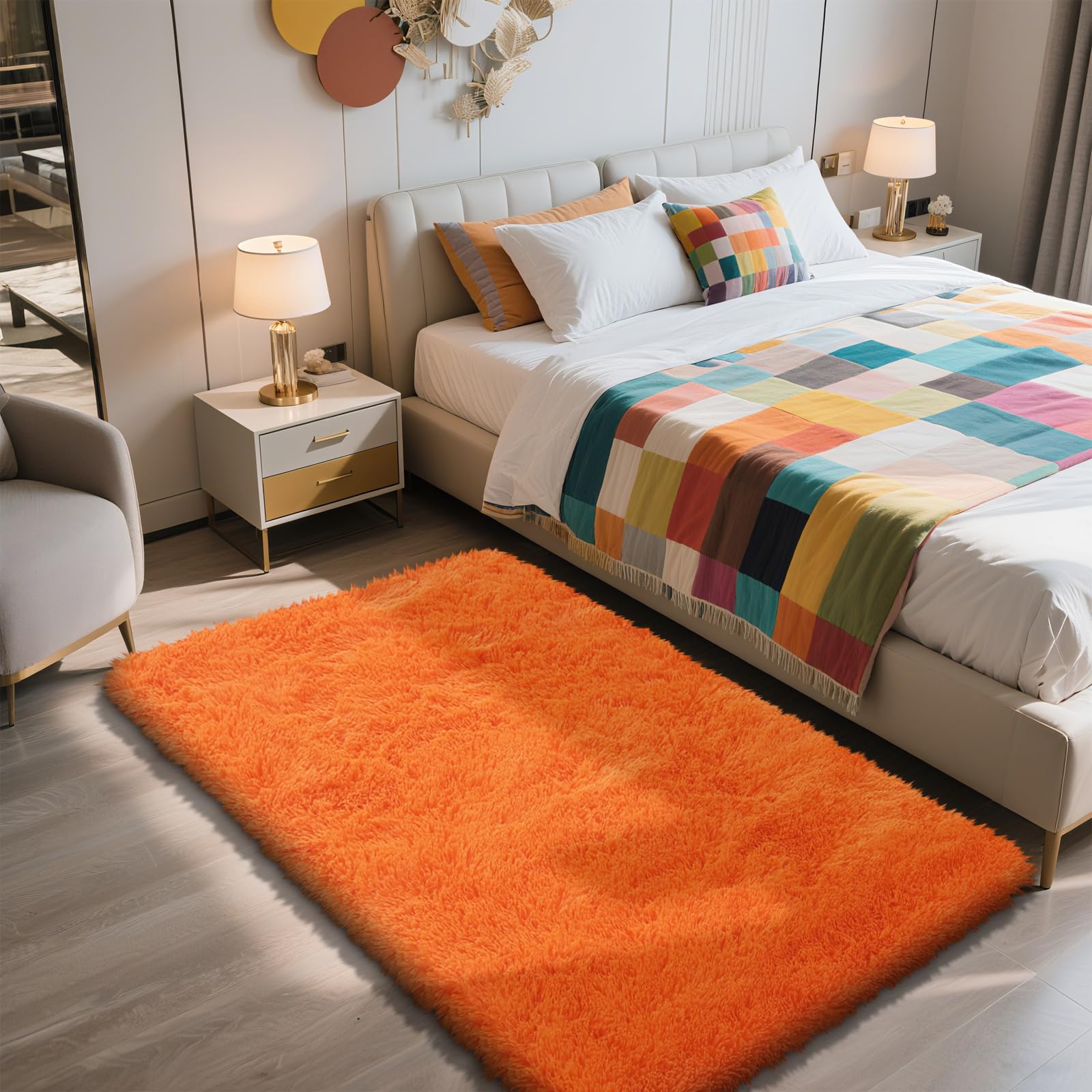 Shag Area Rug for Bedroom 3x5,Orange Fluffy Area Rugs for Living Room,Soft Fuzzy Rug Non-Shedding Indoor Plush Carpet for Kids B