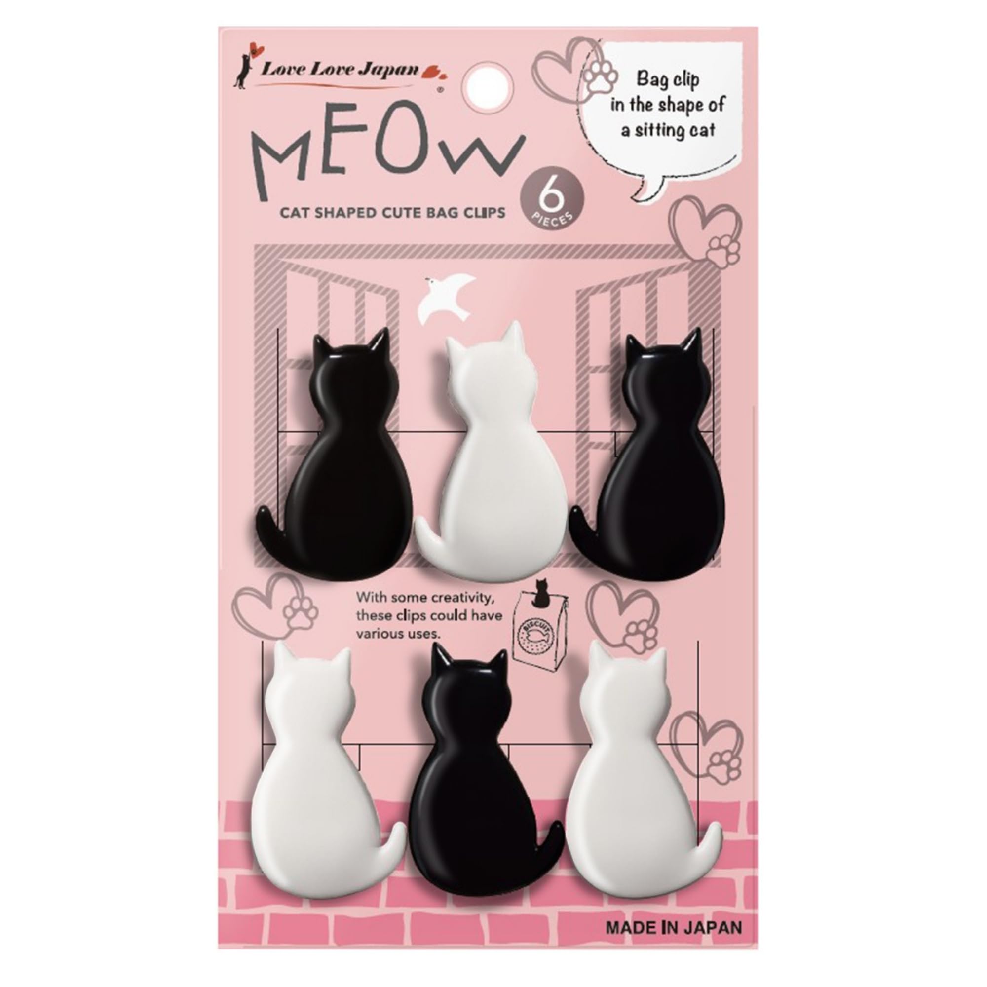 Sturdy & Cute Cat Chip Clips - Set Of 6 Strong Grip For Snack Bags, Documents, Gift Bags Durable And Resilient | Love Love Japan