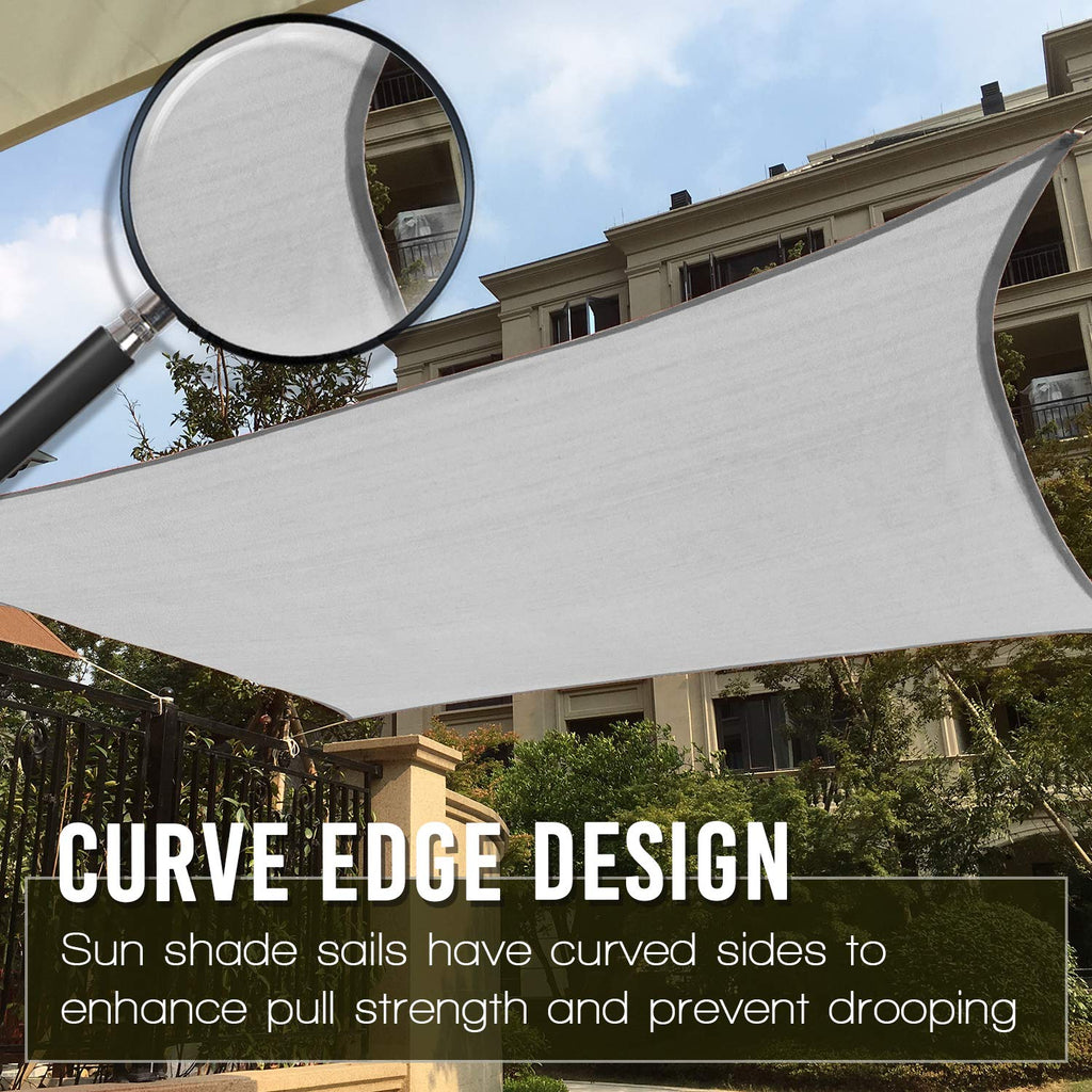Artpuch 16'X20' Sun Shade Sail Curved Commercial Outdoor Shade Cover Light Grey Rectangle Heavy Duty Permeable 185Gsm Backyard S