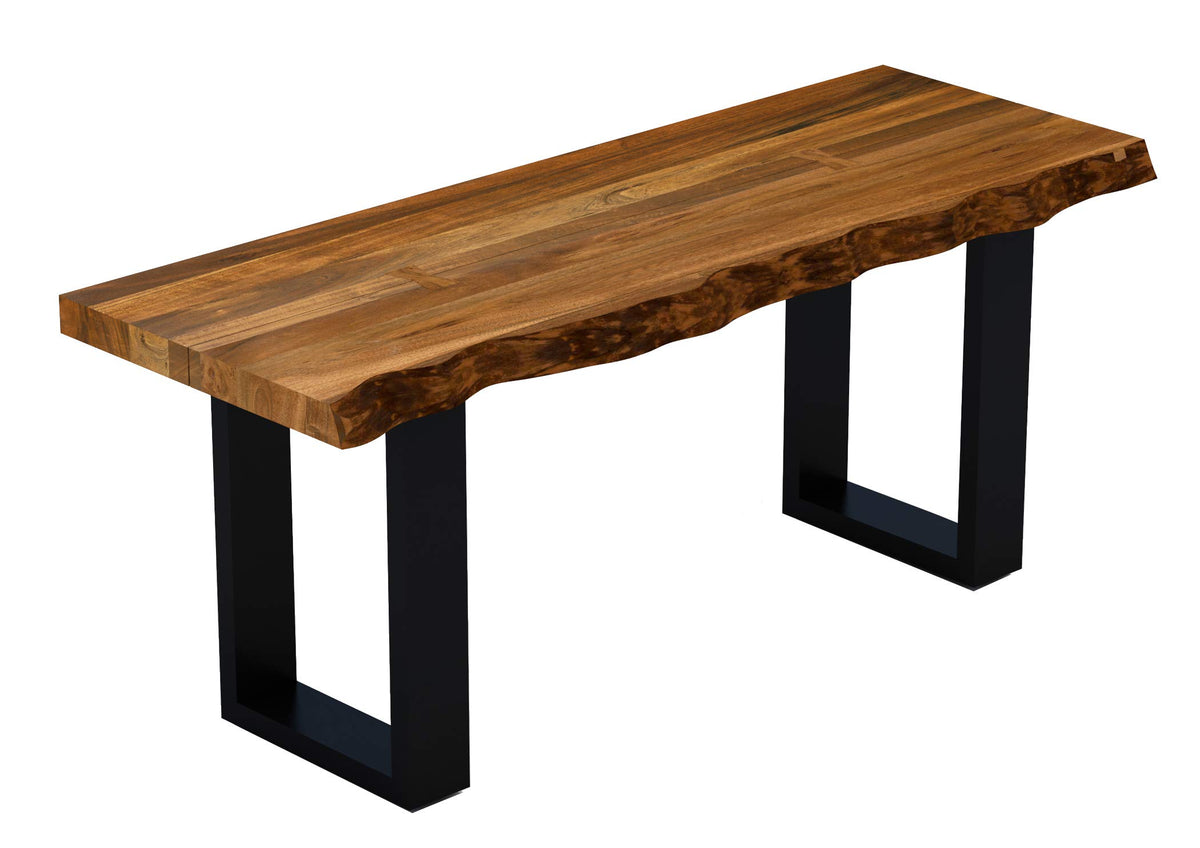 HomeRoots 43' Live Edge Acacia Wood Bench with Black Metal Legs