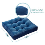 Degrees Of Comfort Meditation Floor Pillow Set Of 2, Square Large Pillows Seating For Adults, Tufted Corduroy Cushions For Living Room Tatami, Memory Foam Added, Navy Blue, 22X22 Inch