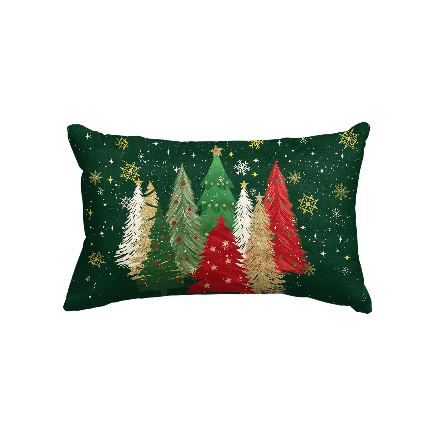 Avoin Colorlife Green And Red Merry Christmas Trees Snowflake Throw Pillow Cover, 12 X 20 Inch Seasonal Winter Holiday Cushion C