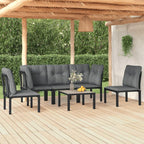 vidaXL Patio Lounge Set 6 Piece, Outdoor Patio Furniture with Coffee Table, Sectional Sofa Set for Garden, Modern Style, Black and Gray Poly Rattan