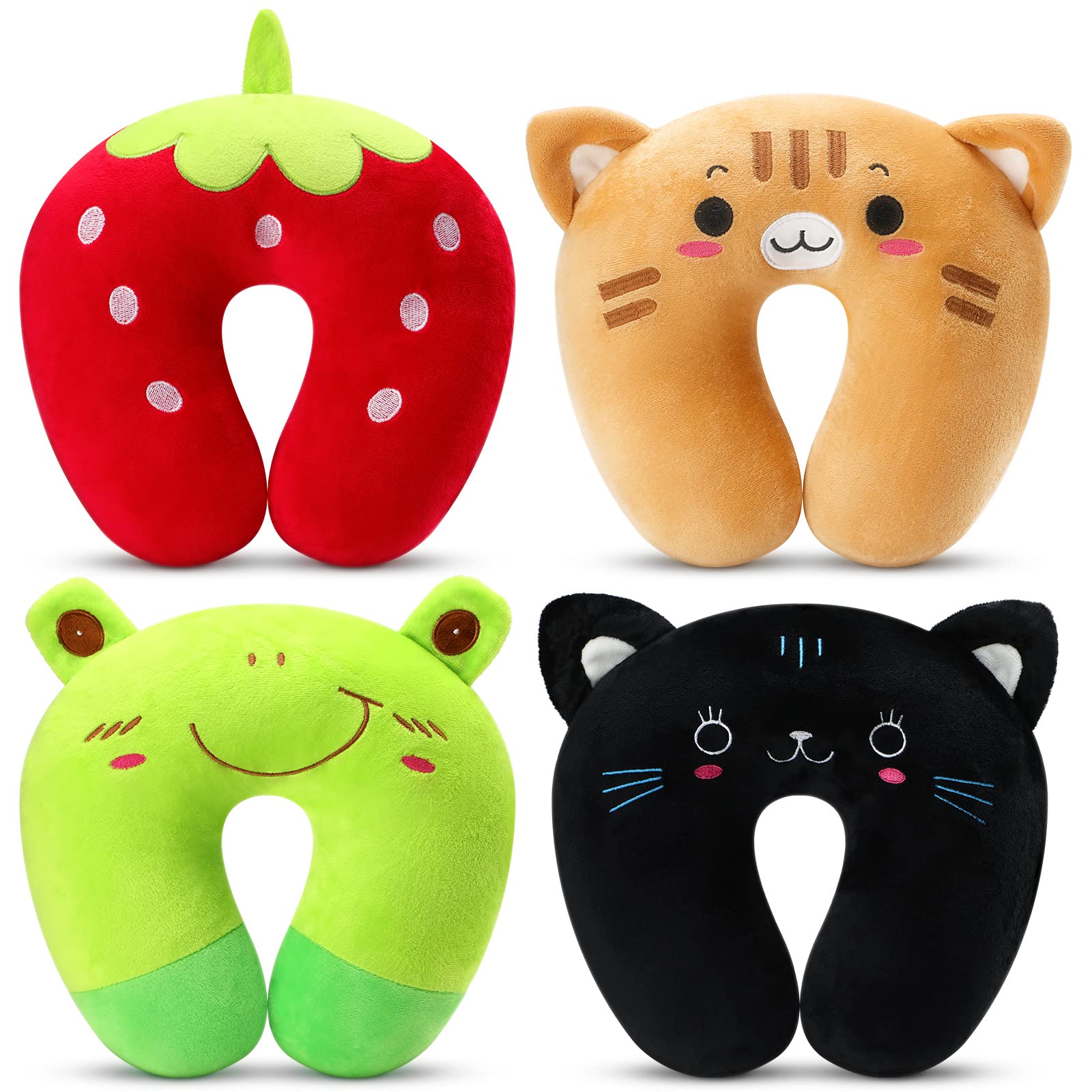 Maitys 4 Pcs Travel Pillow for Kids Cute Animal Neck Head Chin Support Pillow Soft U Shaped Kids Neck Pillow Car Seat Comfortabl