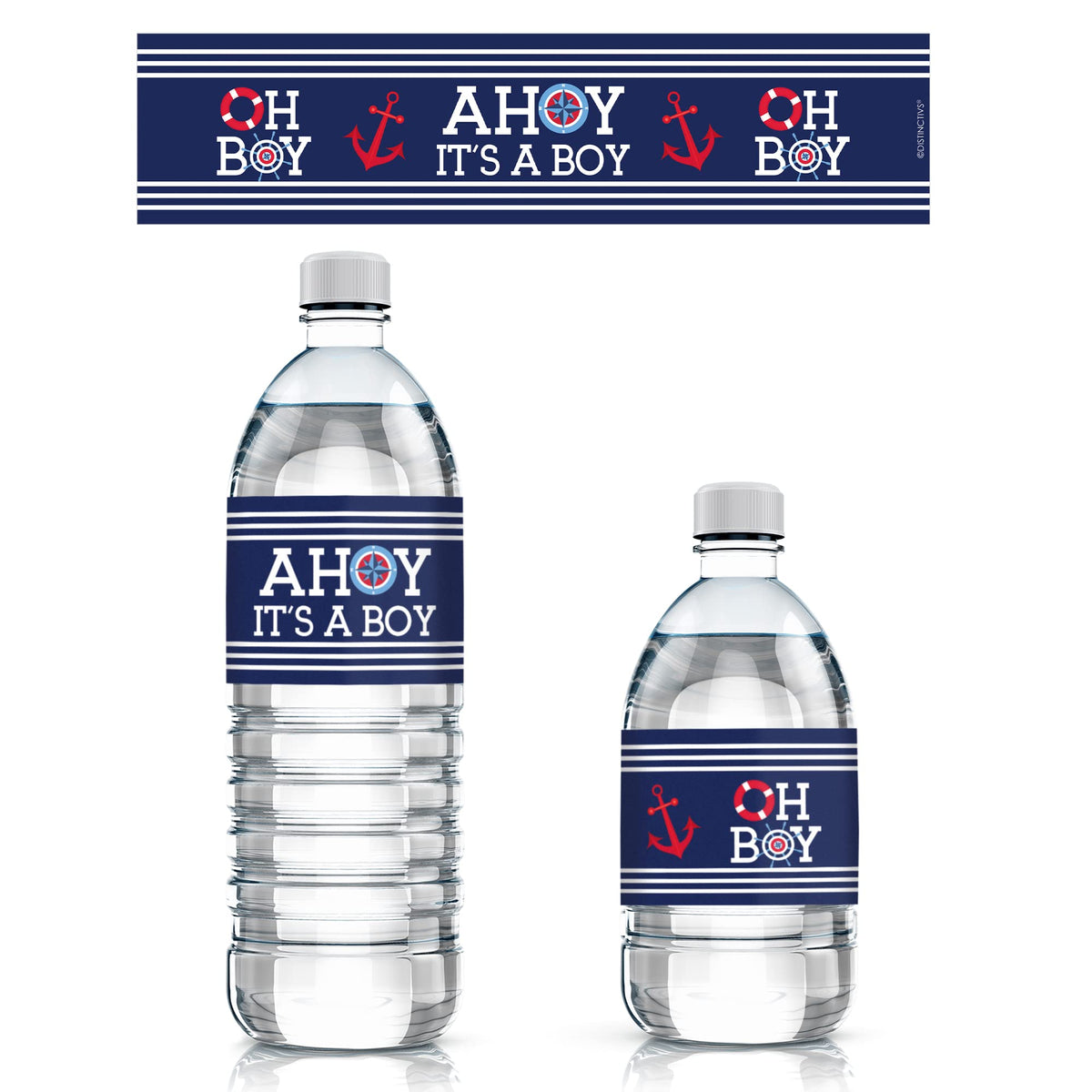 Ahoy It's a Boy Baby Shower Water Bottle Labels, Nautical Waterproof Stickers for Water Bottles - 24 Count