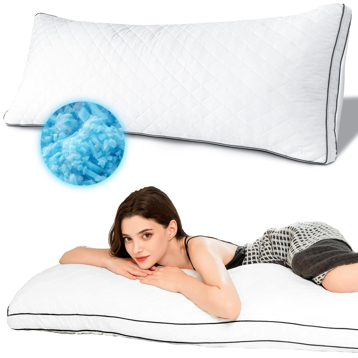 Ubauba Memory Foam Body Pillow, Full Large Body Pillows For Adults, Firm & Fluffy Long Bed Pillows For Sleeping (20X54 Inch, Whi