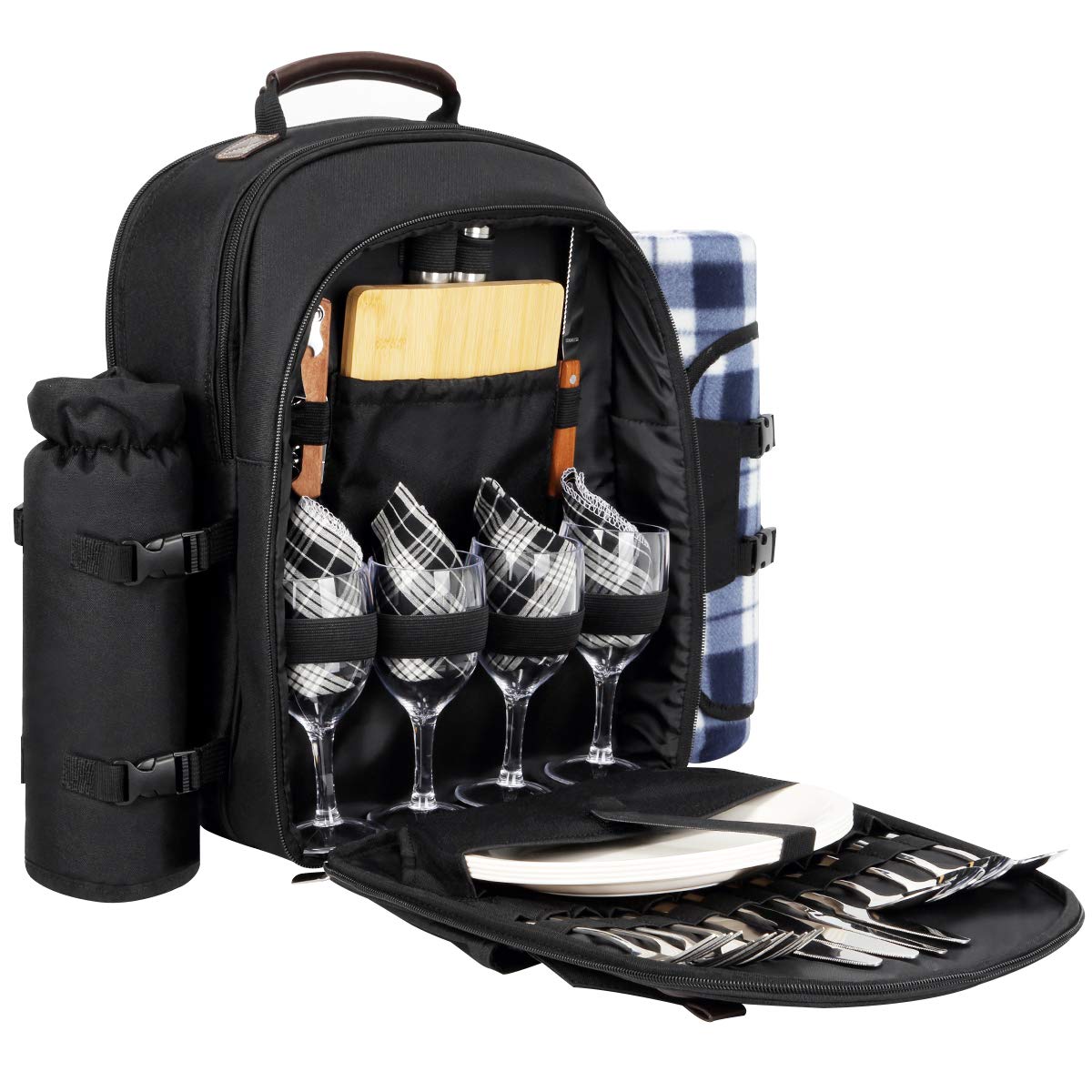 Sunflora Picnic Backpack For 4 Person With Blanket Picnic Basket Set For 2 With Insulated Cooler Wine Pouch For Family Couples (
