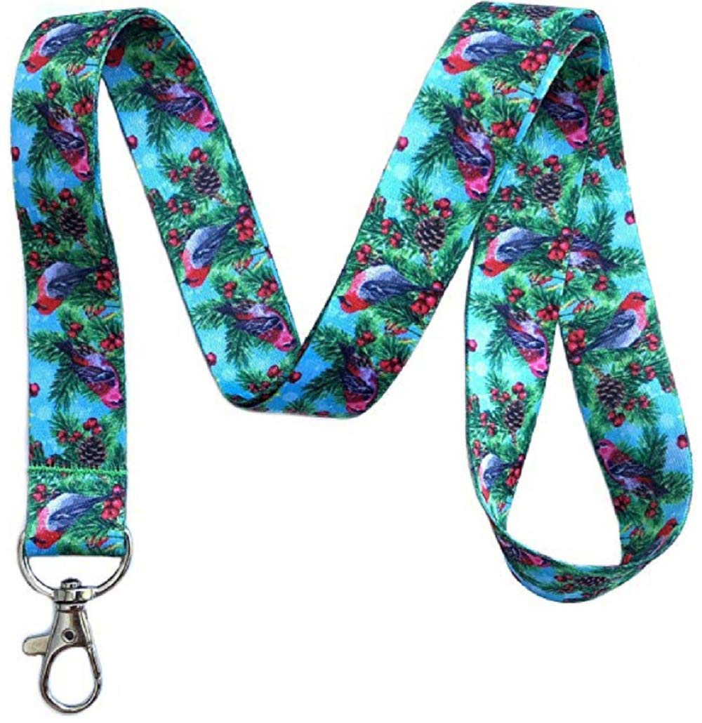 Winter Birds Print Lanyard Key Chain Id Badge Holder