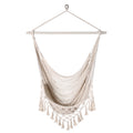 Handwoven Cotton Rope Hammock Chair With Metal Spreader Bar, Boho Hanging Chair Bedroom, Indoor Outdoor Swing Chair With Tassle,