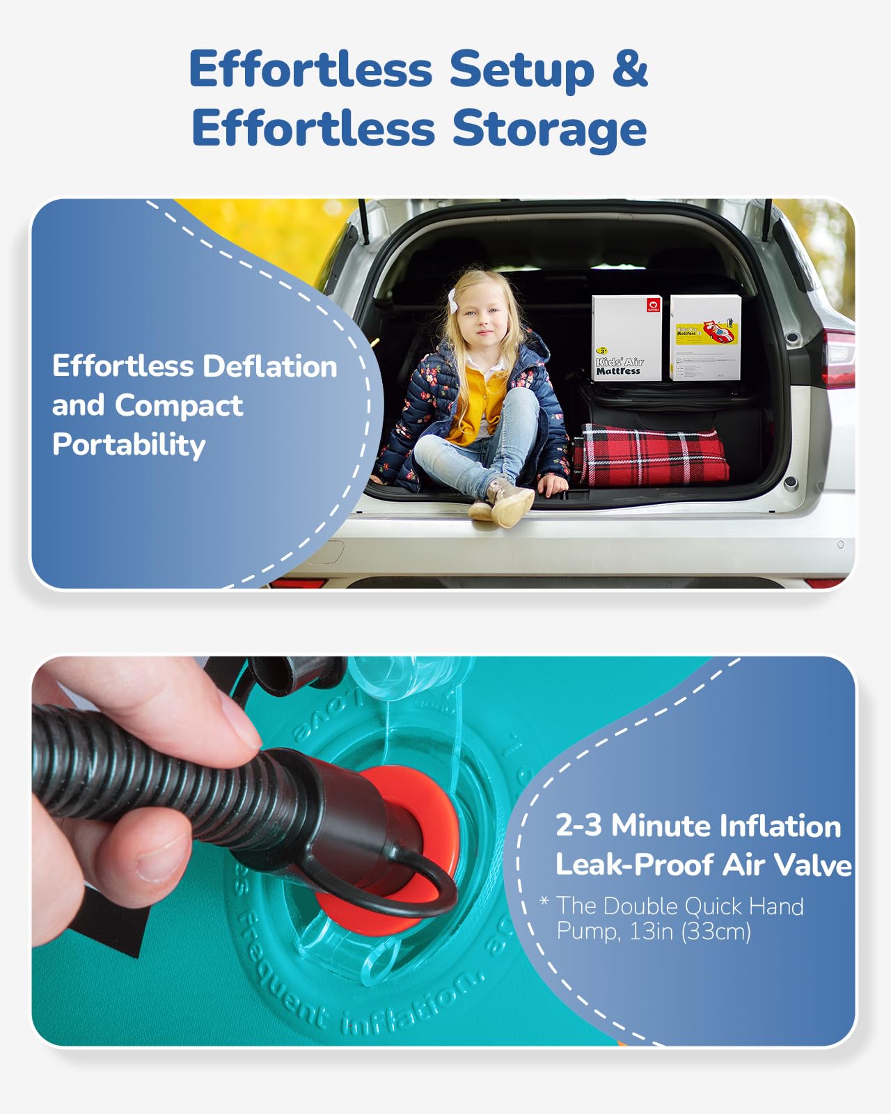 Qpau Inflatable Kids Bed, Toddler Travel Bed With Sides, For Camping, Traveling, Hotel, Or Home Use, Hand Pump Included (Cyan)