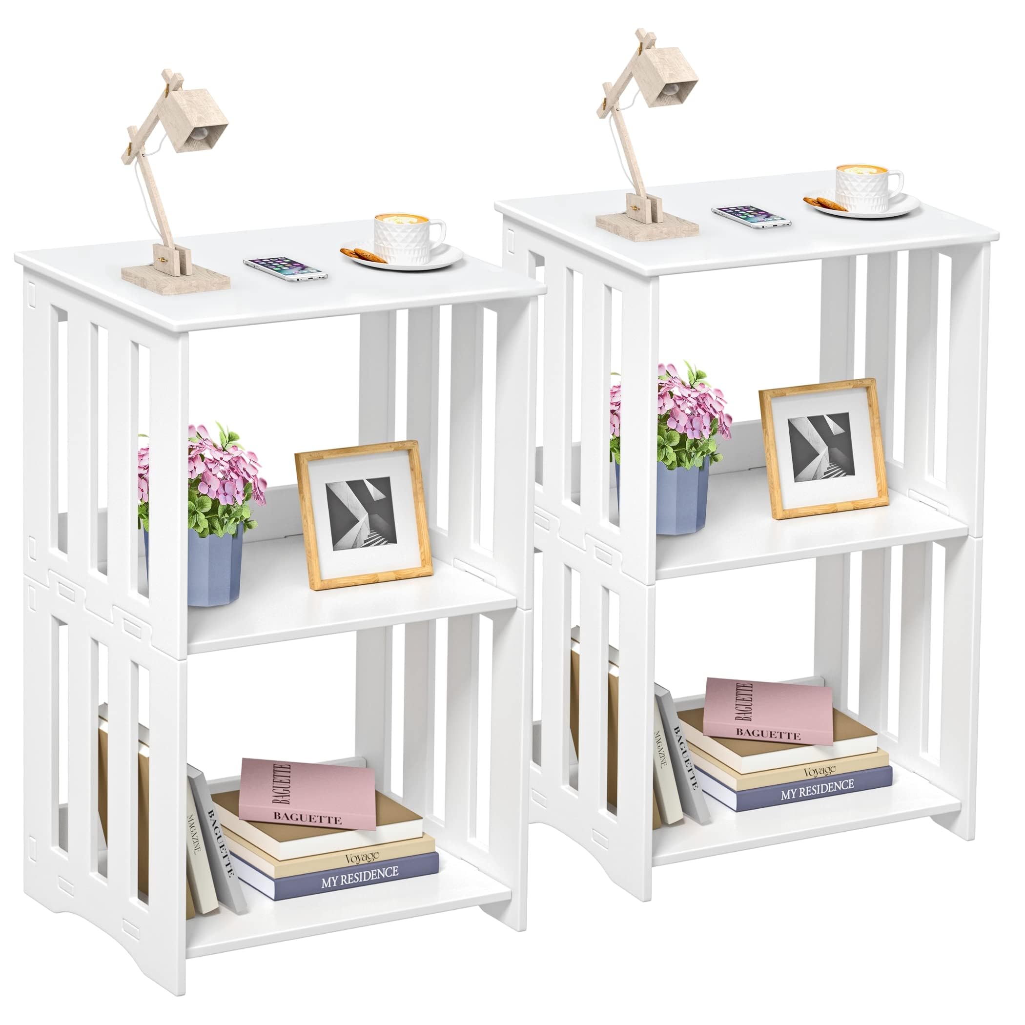 Hayofamy 3 Tier End Table Nightstand Set Of 2, Narrow Side Table With Display Shelf, Small Bookcase Bookshelf, Bedside Table Sto