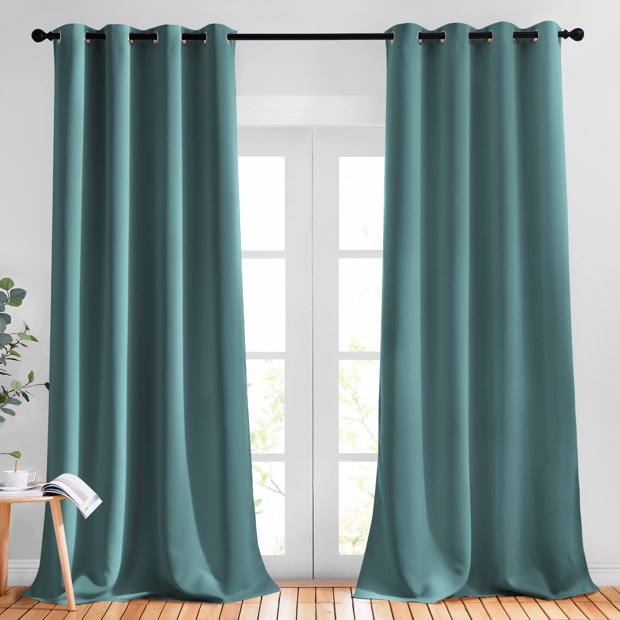 Nicetown Patio Glass Door Panels - (52 Inches Wide X 108 Inches Long, Sea Teal, 1 Pair) Blackout Curtains For Bedroom/Living Roo