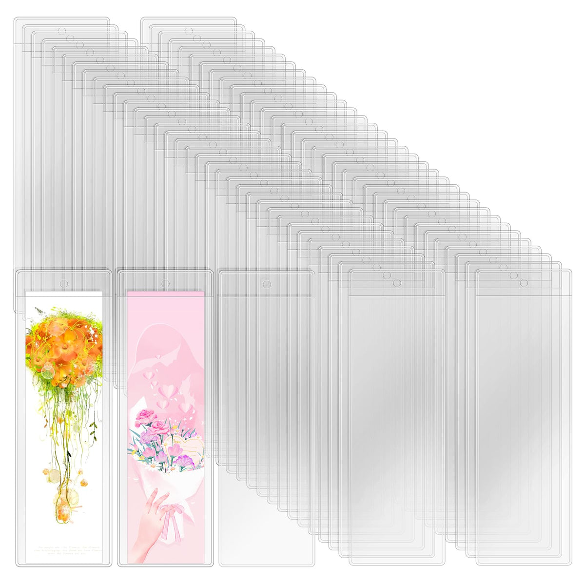 Wpxmer 100 Pcs Clear Bookmark Sleeves, Blank Bookmark Holder Sleeves For School And Office Use, 6.7 X 2.3 Inches