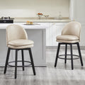 Counter Height Barstools 26 inch Upholstered Swivel Bar Stools with Back and Wood Legs for Kitchen Island,Set of 2,Beige PU Leat
