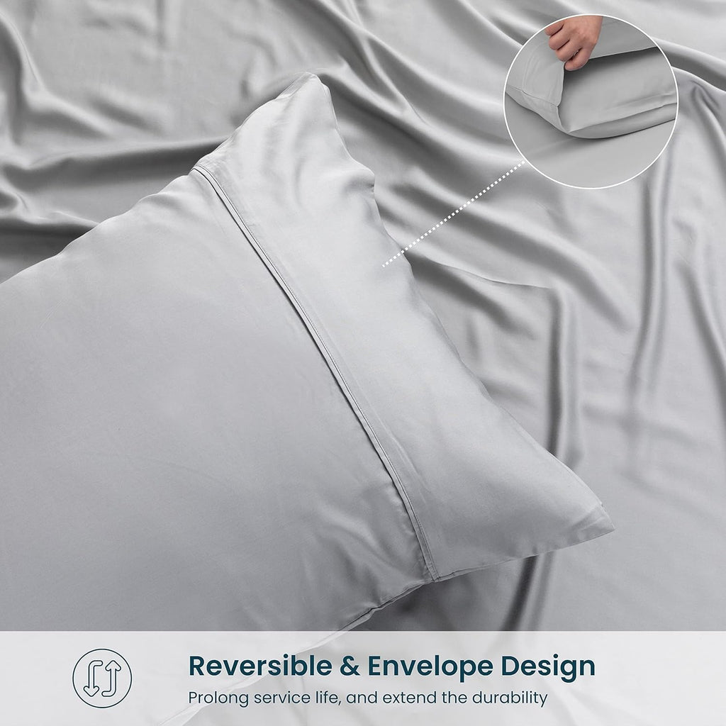 GOKOTTA 100% Bamboo Rayon King Fitted Sheet Set, 3 PCS Super Soft Cooling - 16 Pocket, 4 Elastic Corner Straps, 03 Grey