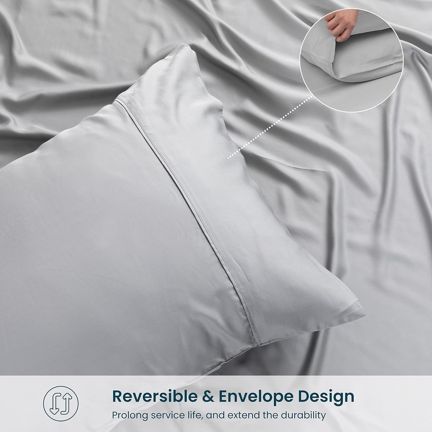 GOKOTTA 100% Bamboo Rayon King Fitted Sheet Set, 3 PCS Super Soft Cooling - 16 Pocket, 4 Elastic Corner Straps, 03 Grey