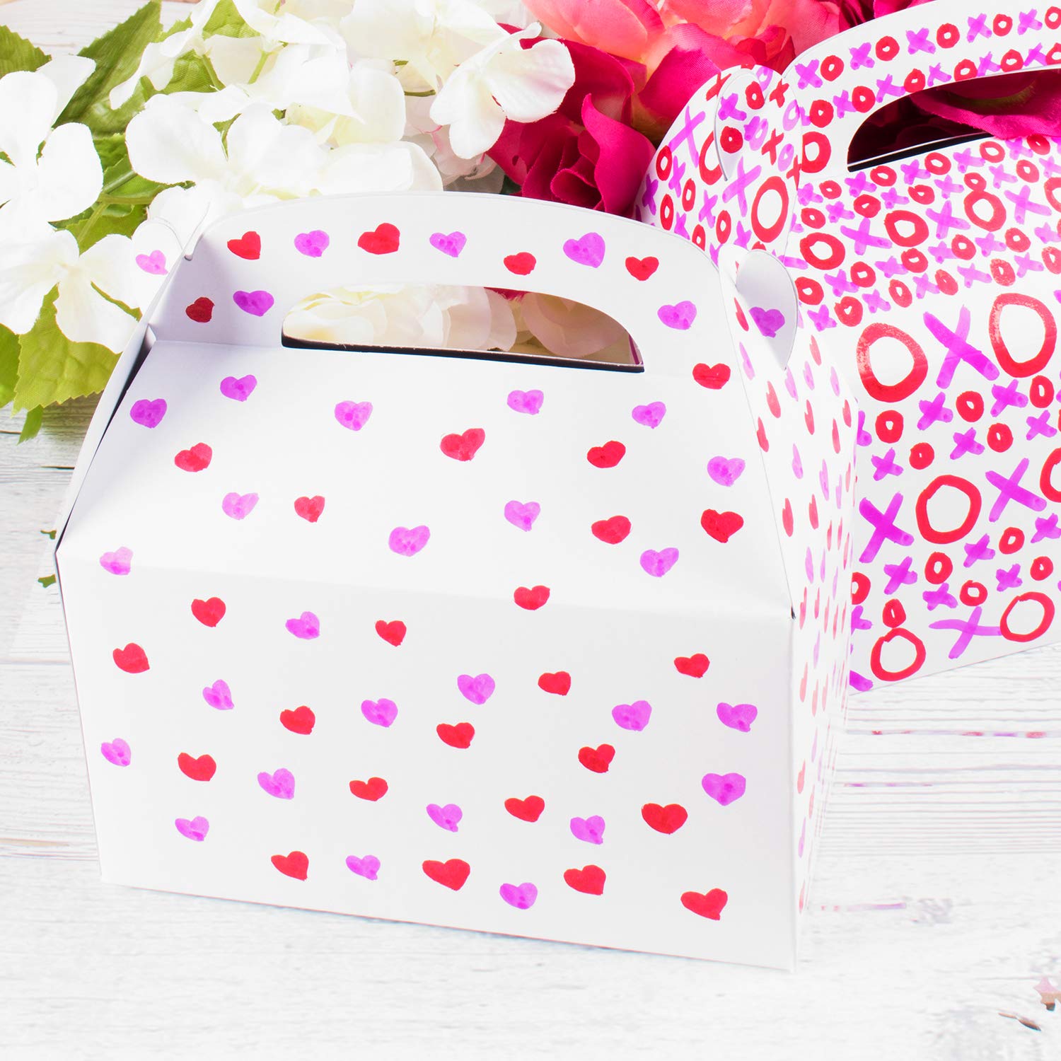 Super Z Outlet Blank White Color Treat Gift Paper Cardboard Boxes With Handles, Arts & Crafts Candy Goodie Bags, Picnic, Birthda